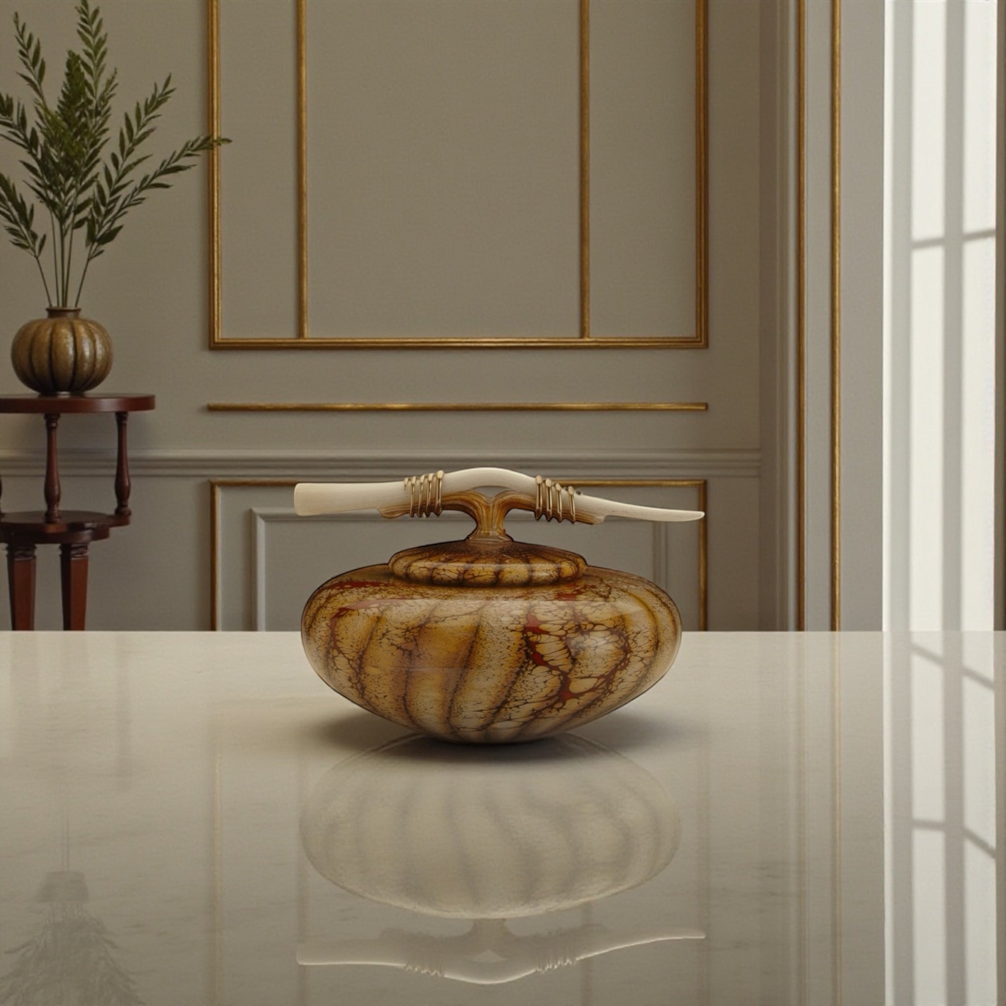 Batik Covered Bowl with Tied Bone Finial