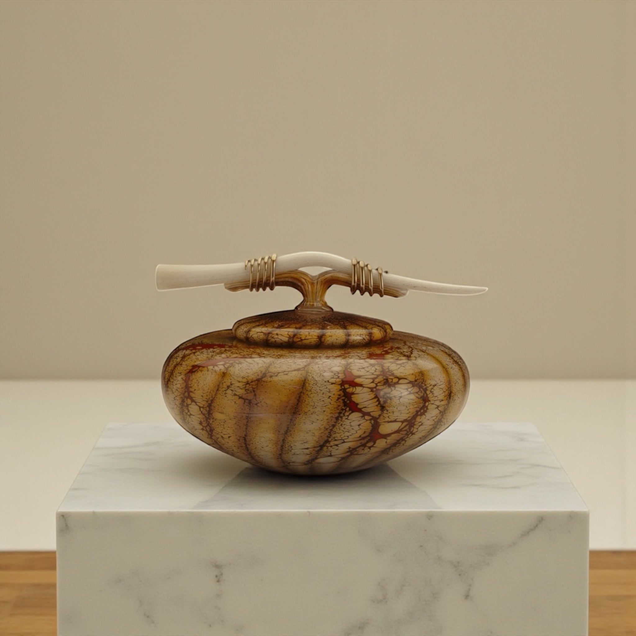 Batik Covered Bowl with Tied Bone Finial