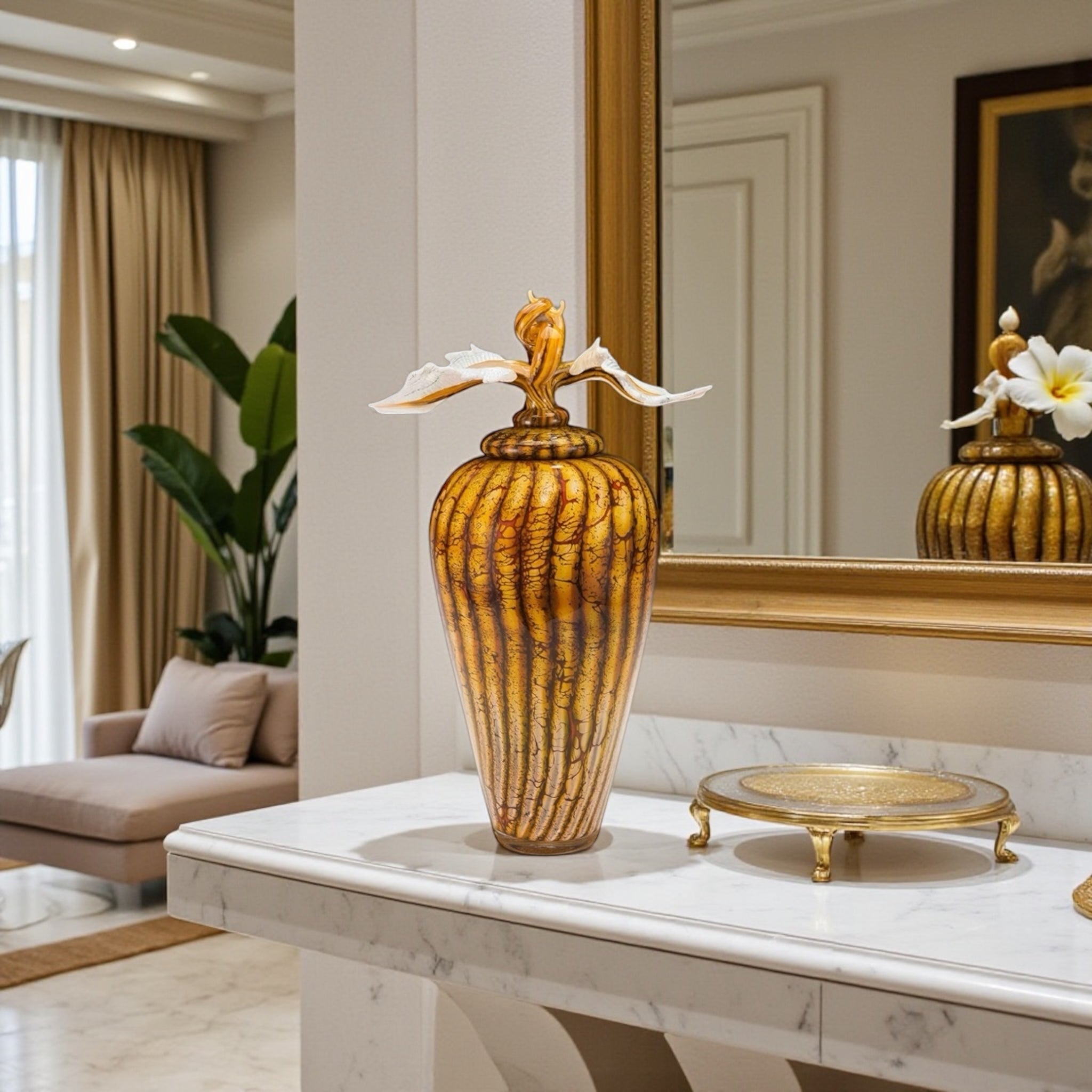 Batik Covered Jar with Avian Finial