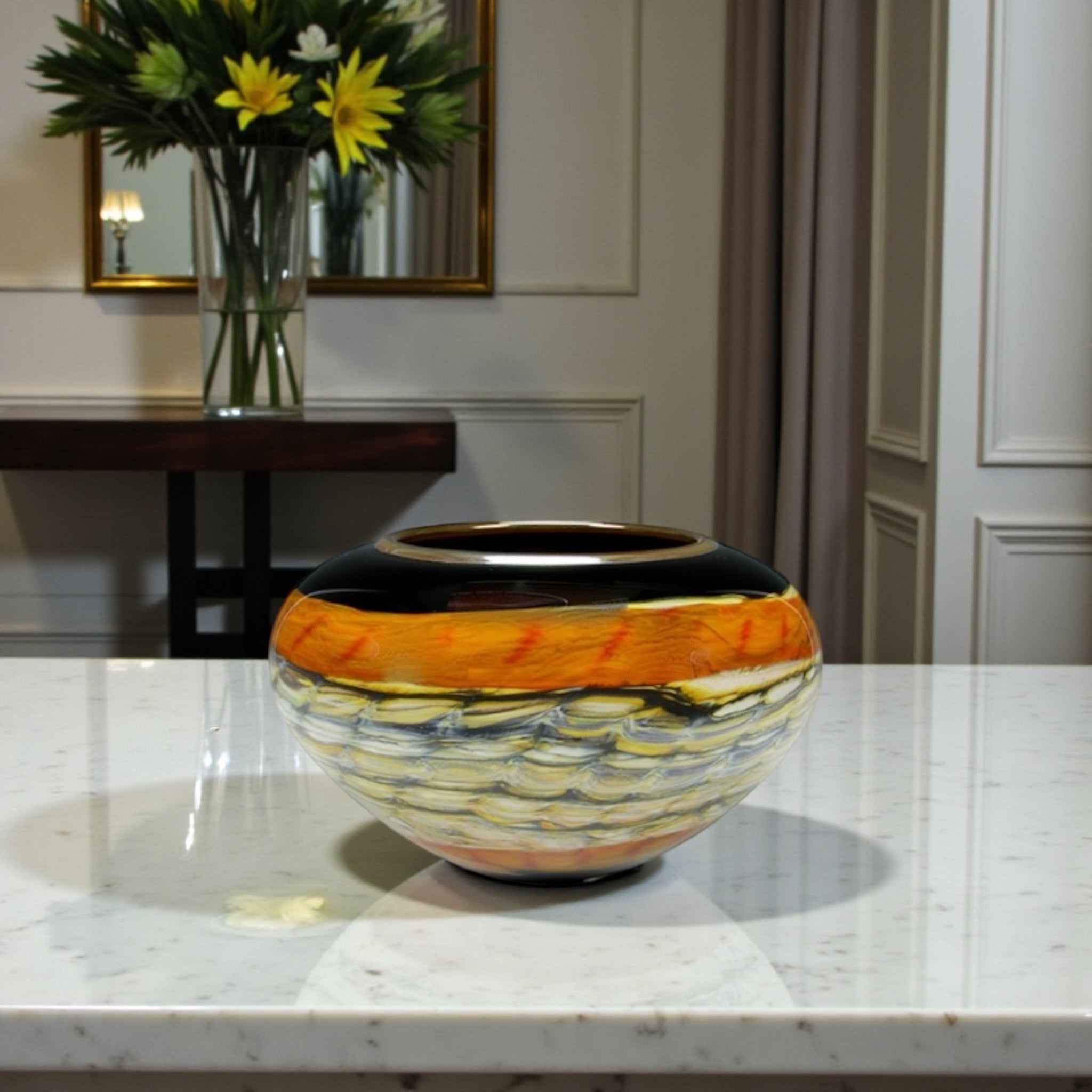 Black Opal With Tangerine Open Bowl with Metallic Lip