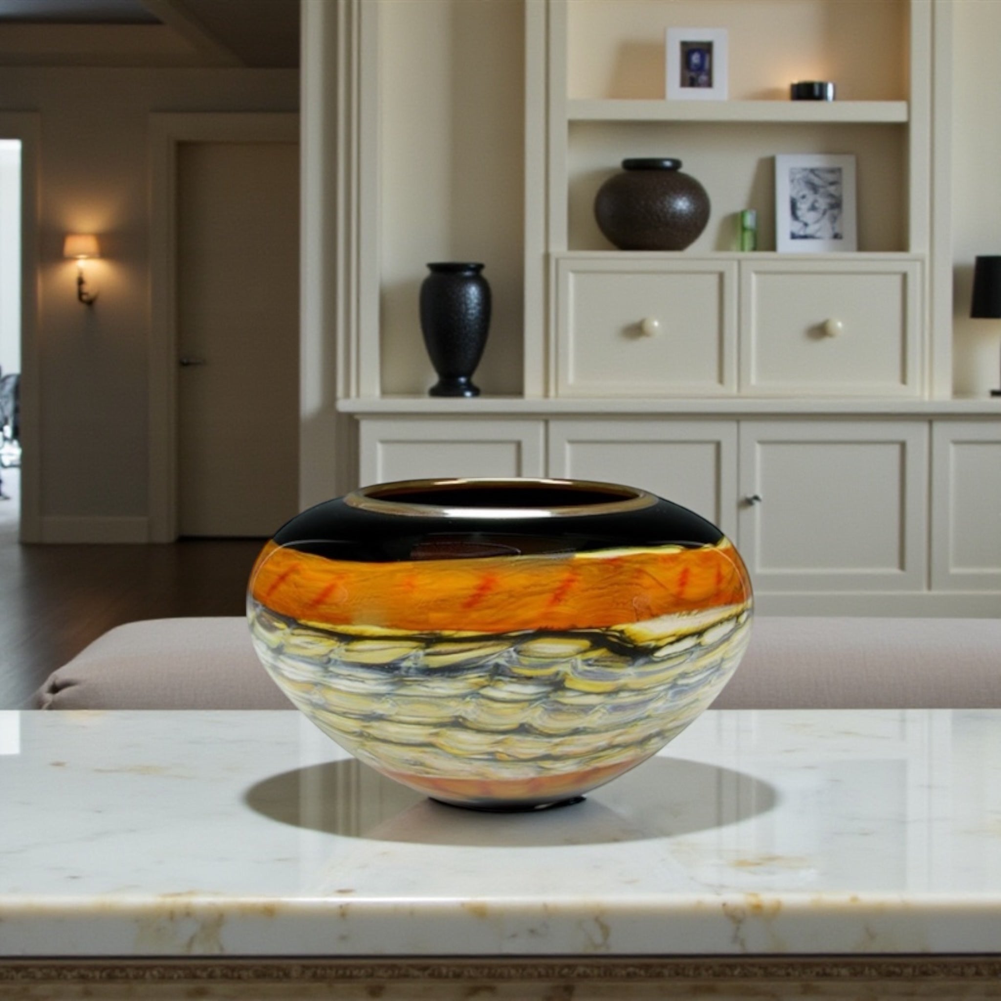 Black Opal With Tangerine Open Bowl with Metallic Lip