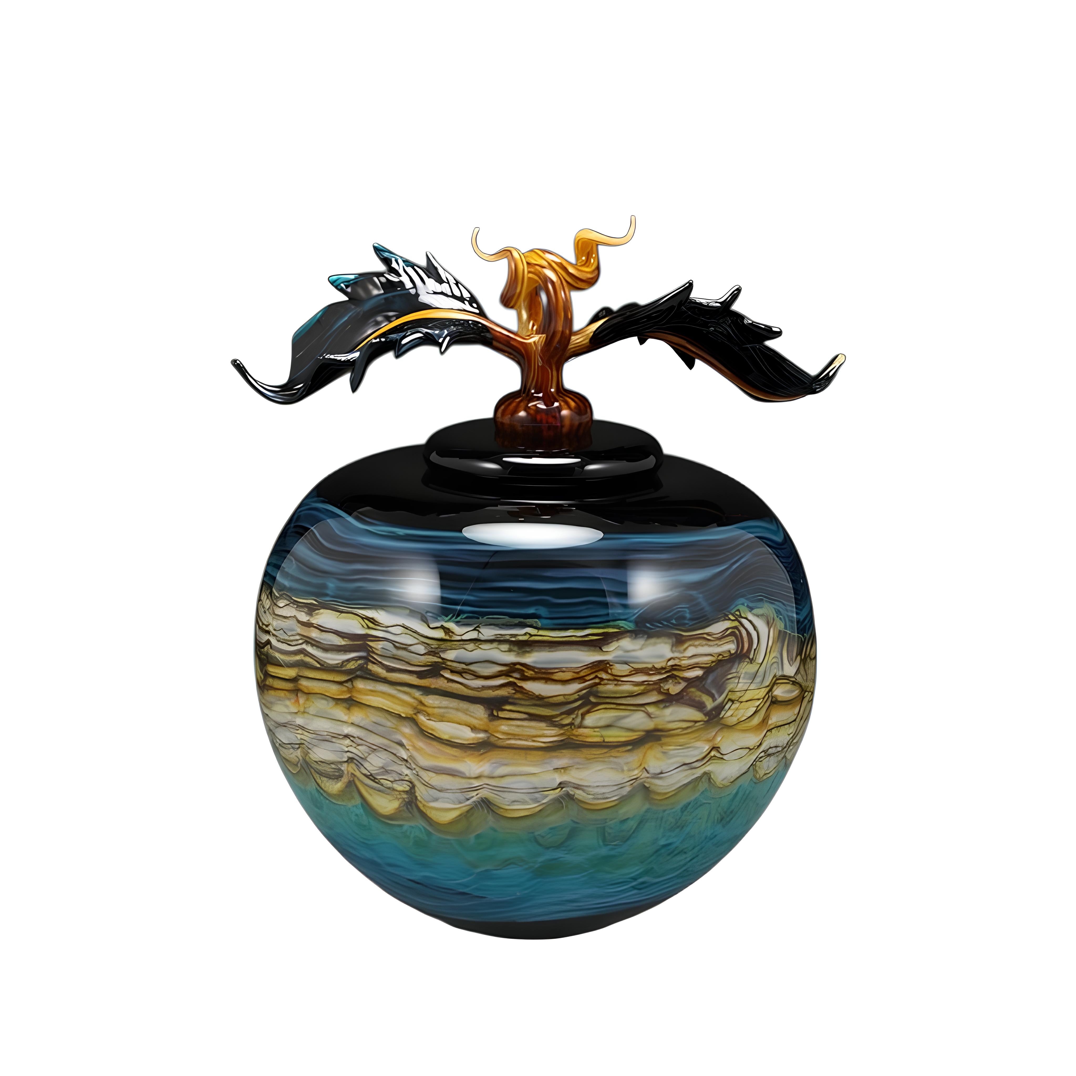 Black Opal With Turquoise Covered Sphere with Avian Finial