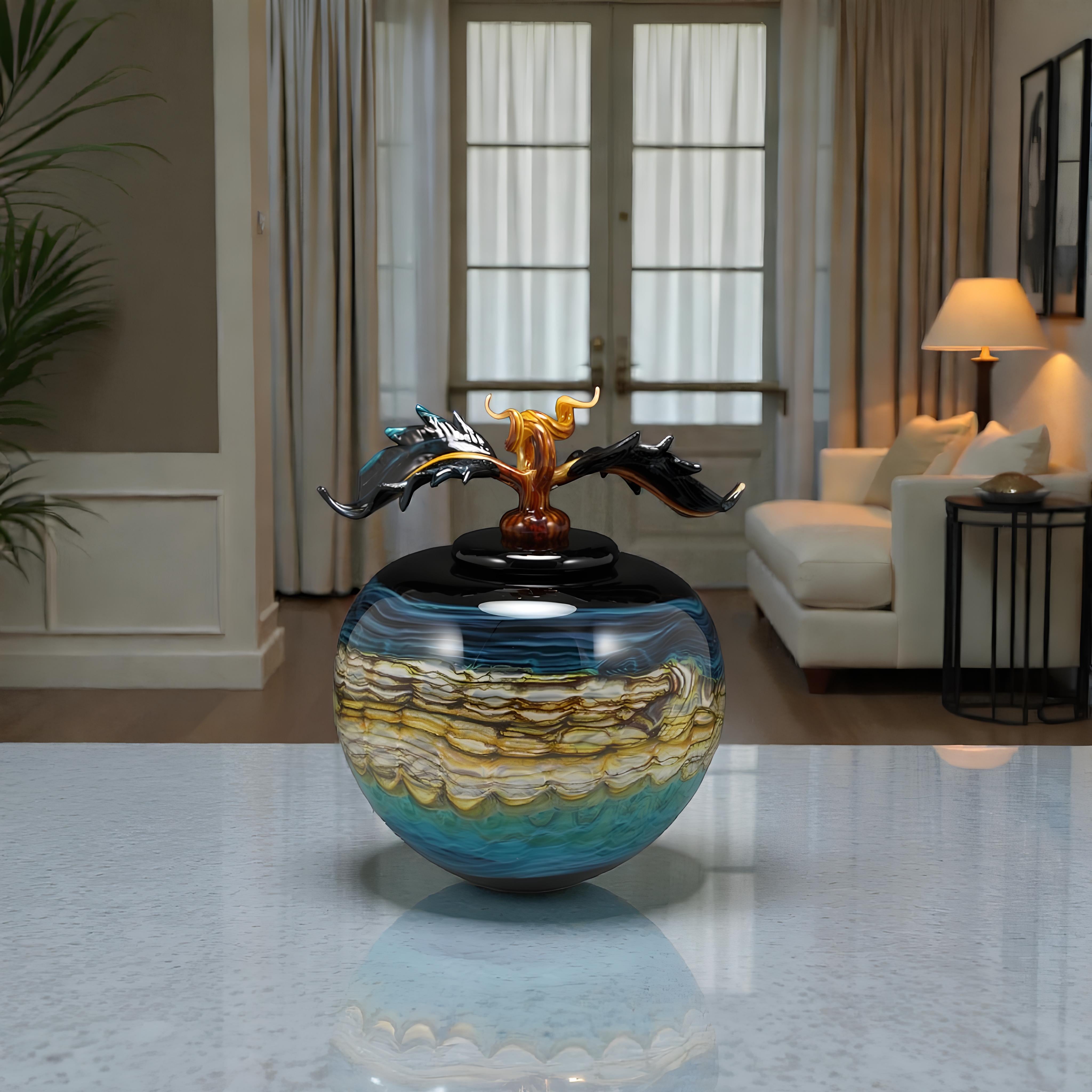 Black Opal With Turquoise Covered Sphere with Avian Finial