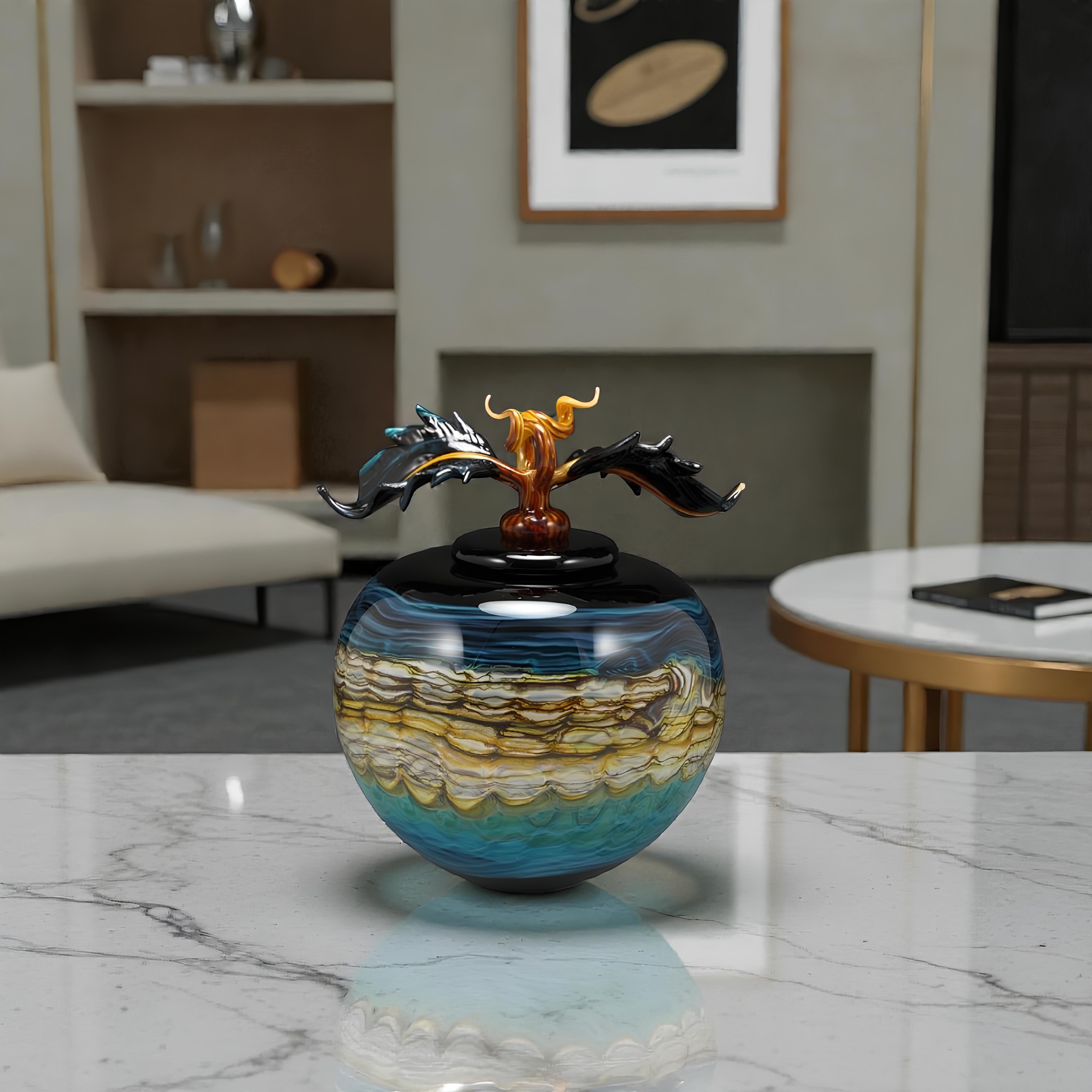 Black Opal With Turquoise Covered Sphere with Avian Finial