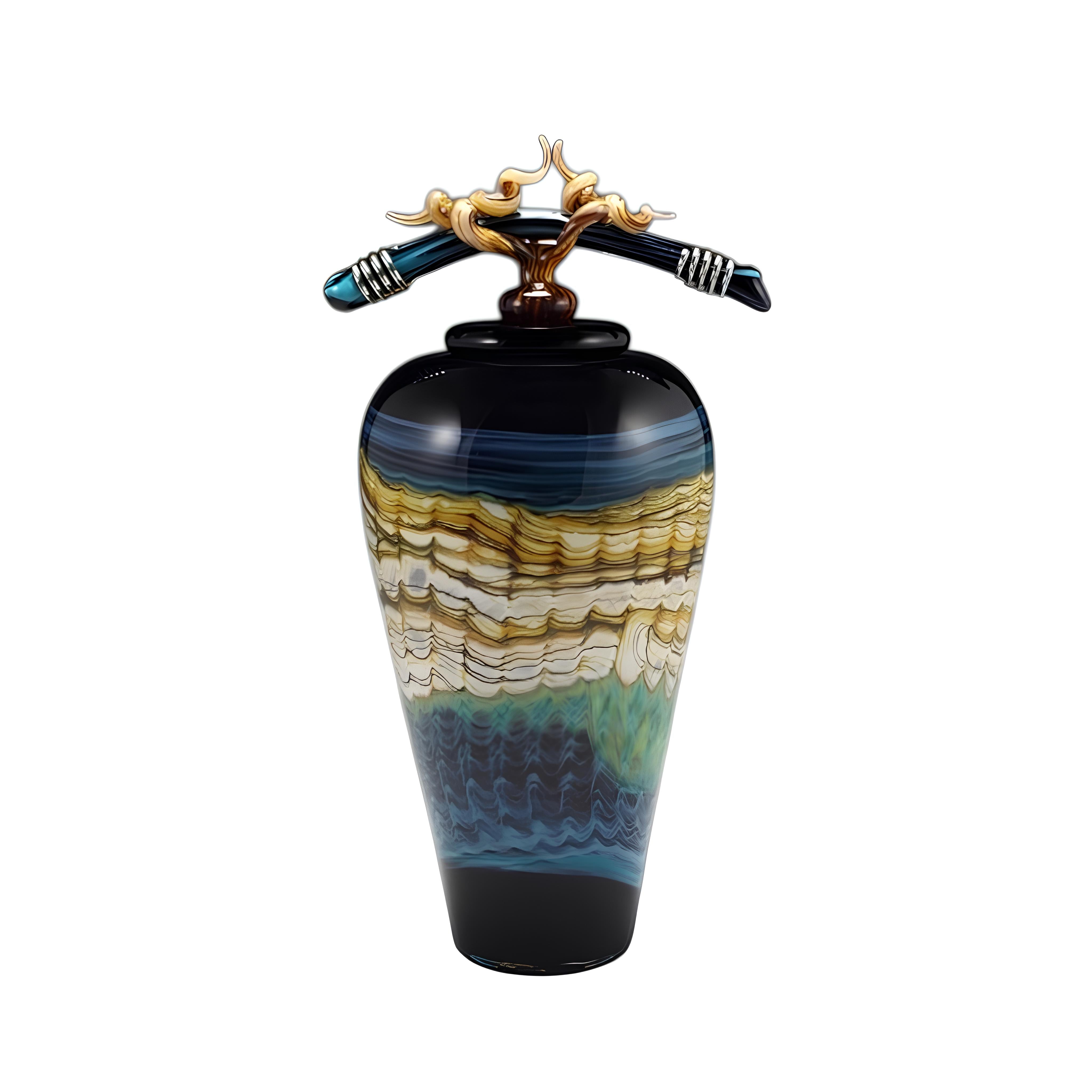 Black Opal With Turquoise Jar with Bone & Tendril Finial