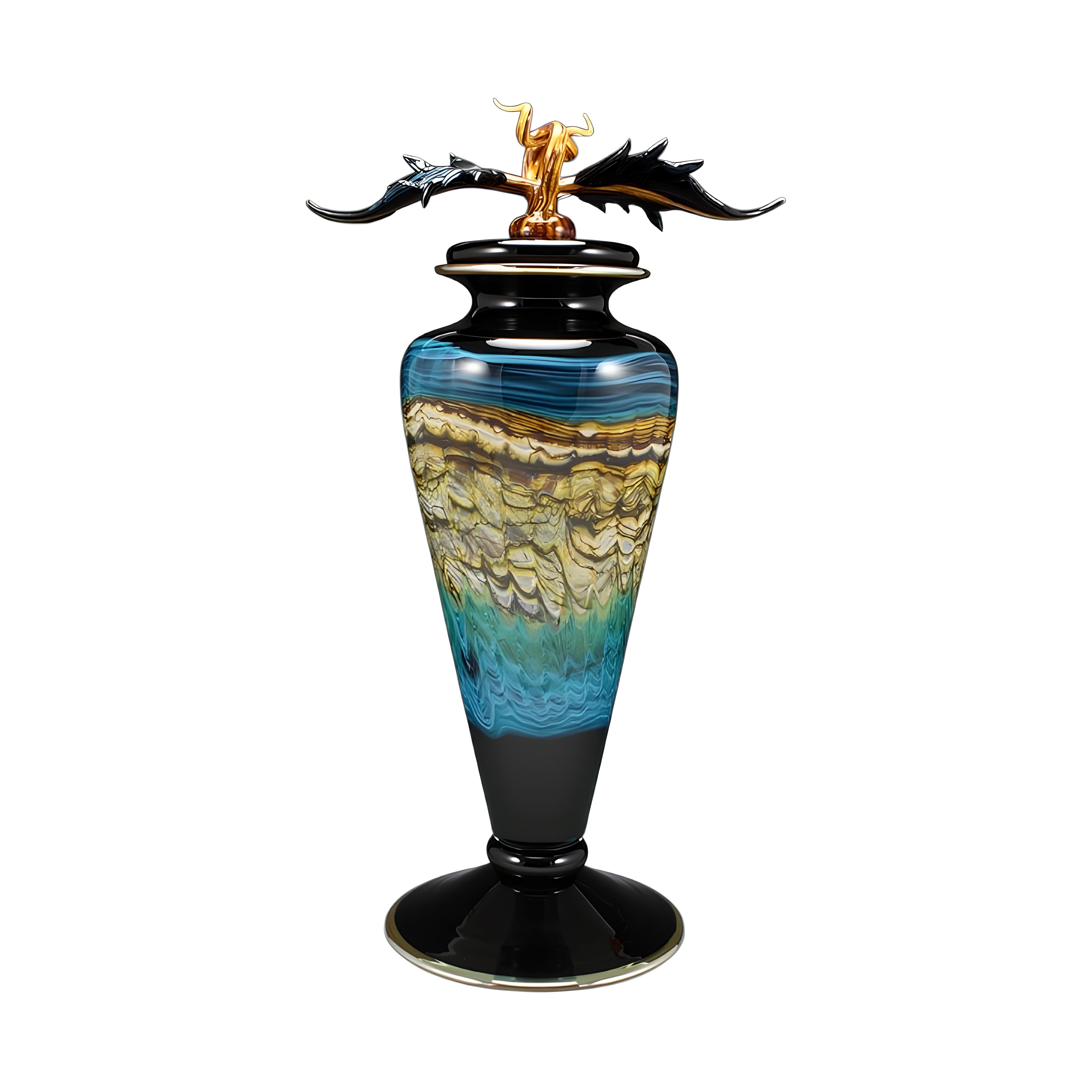 Black Opal with Turquoise Footed Vessel with Avian Finial