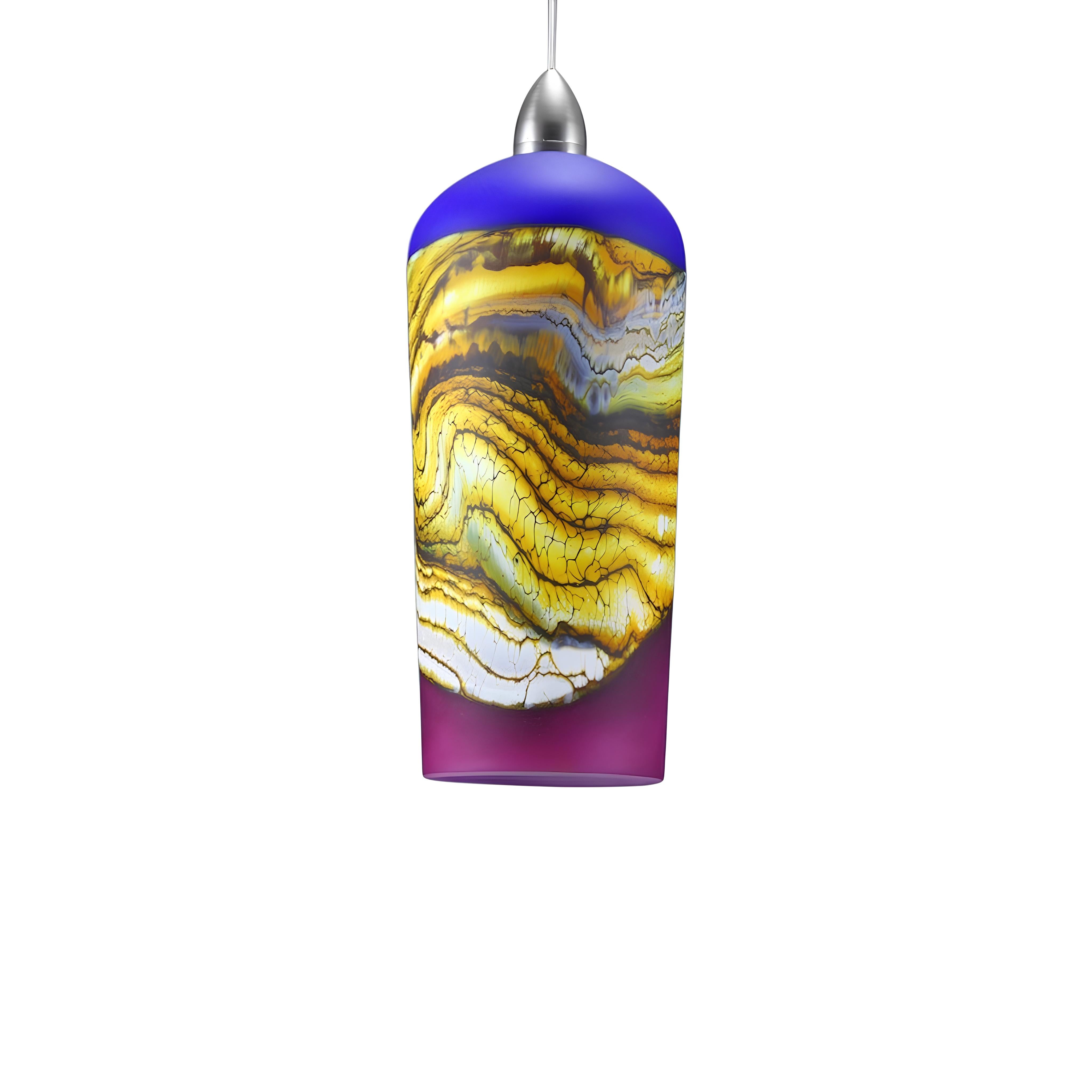 Cylindrical Strata Pendant in Cobalt & Red Amethyst