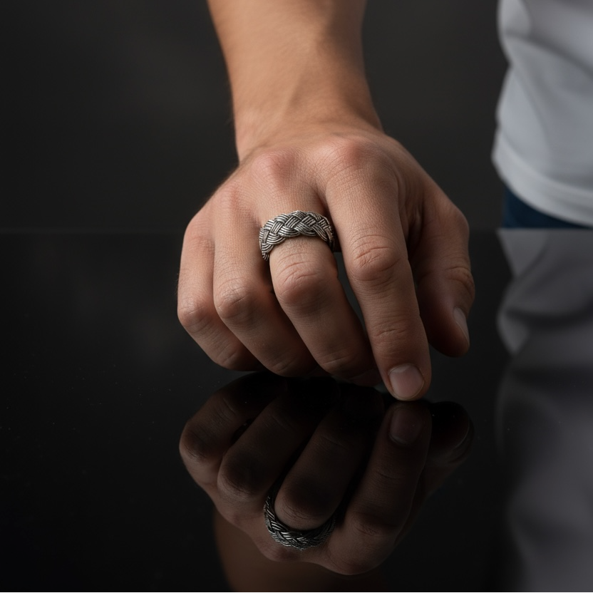 Hand Woven Silver Kazaz Dark Ring