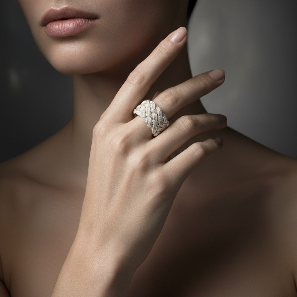 Hand Woven Silver Kazaz White Ring