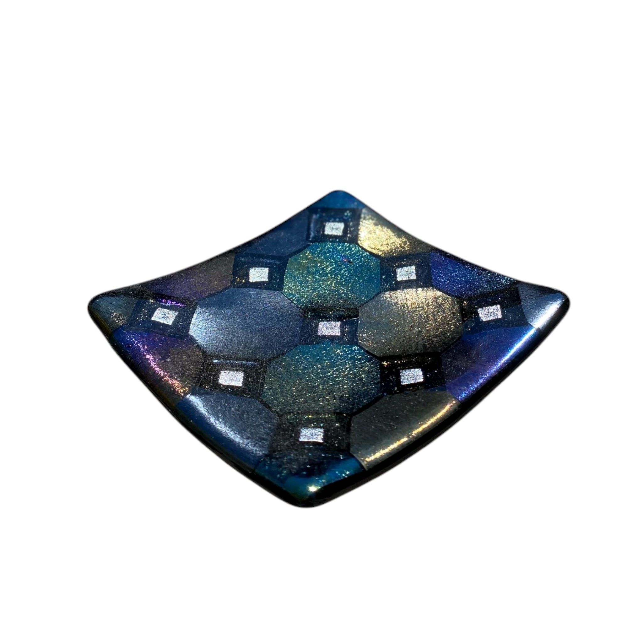 Fused Glass Plate – Harlequin Design with White Diamond Detail