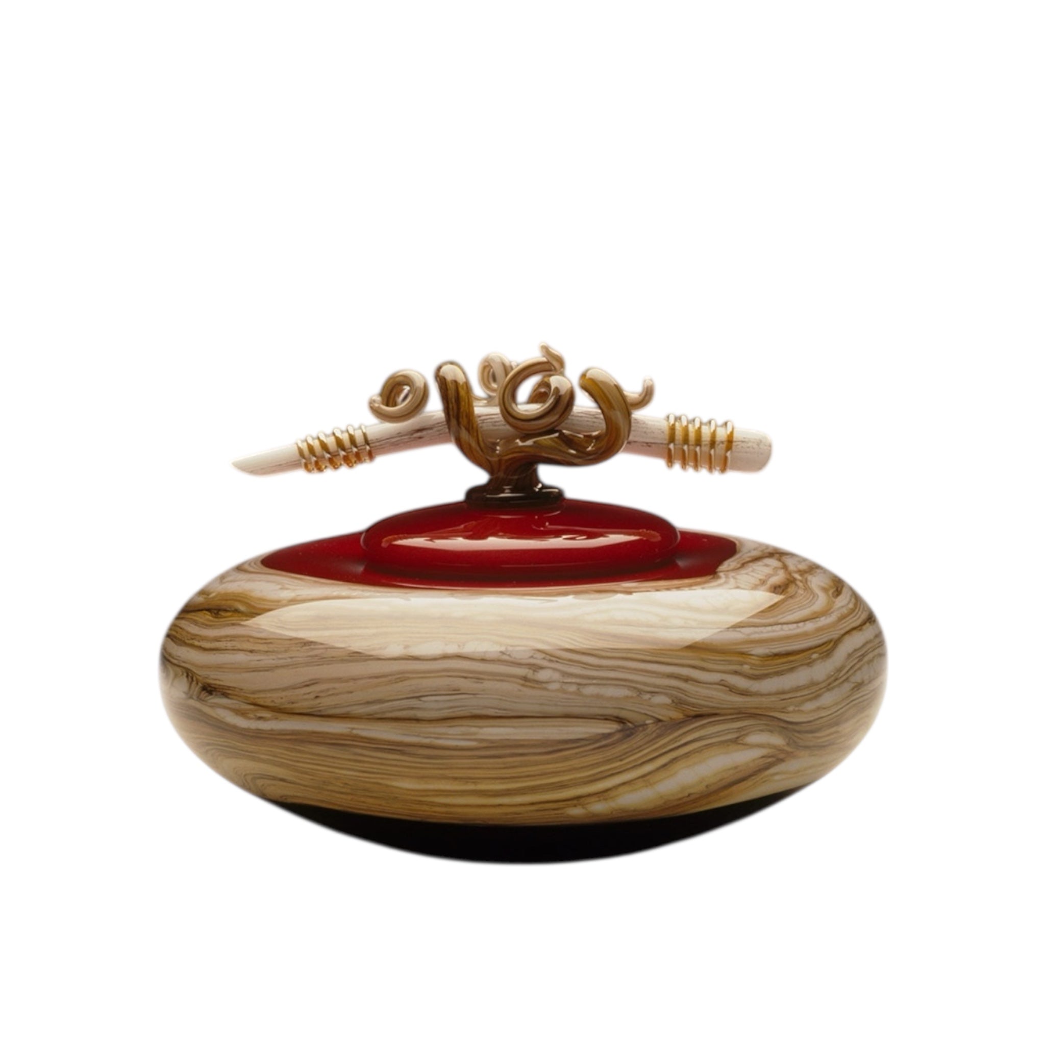 Ruby Strata covered bowl with bone finial