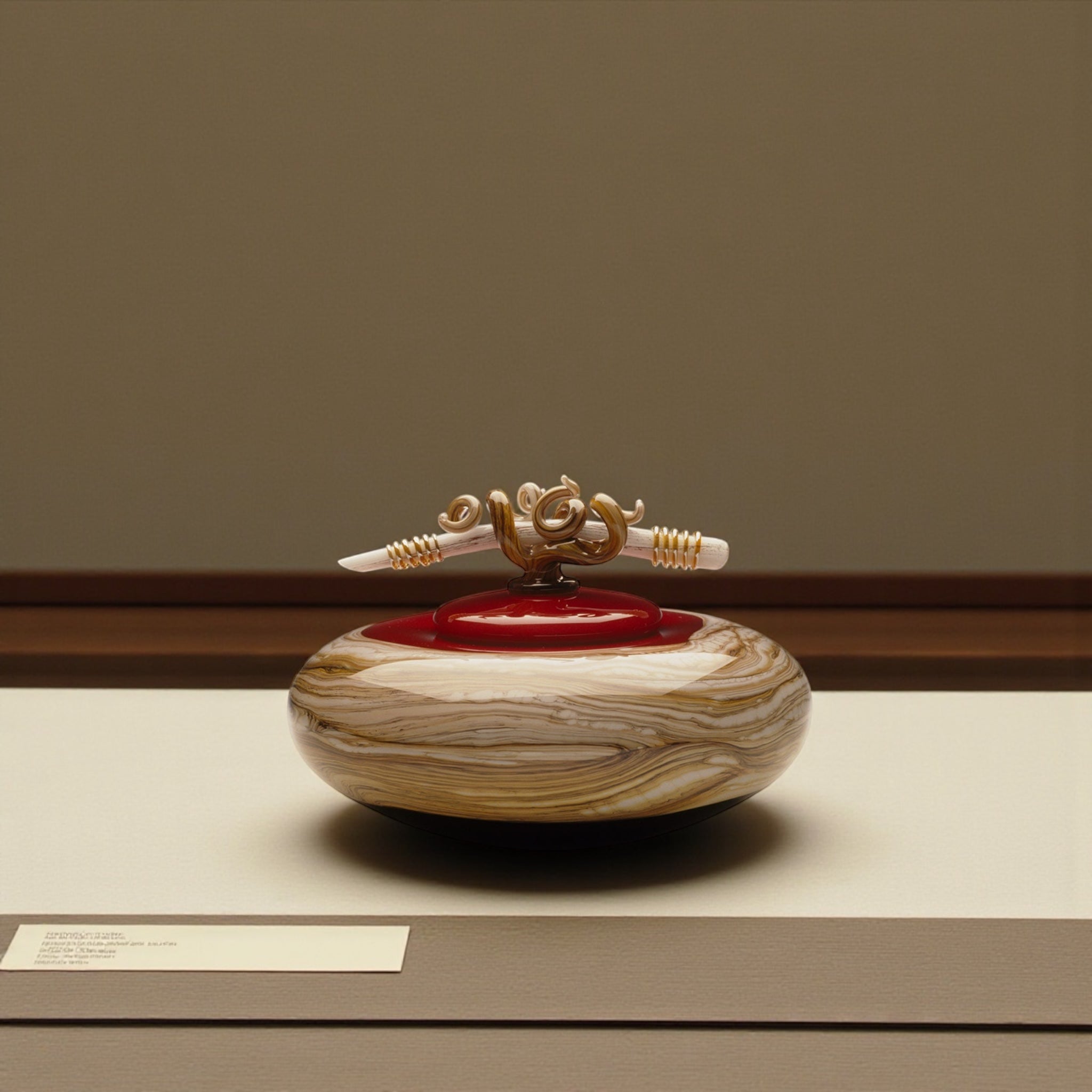 Ruby Strata covered bowl with bone finial