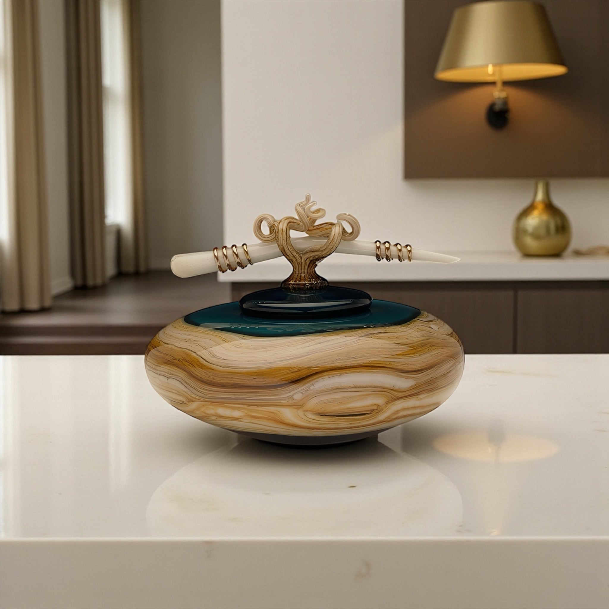 Sage Strata Bowl with Bone & Tendril Finial