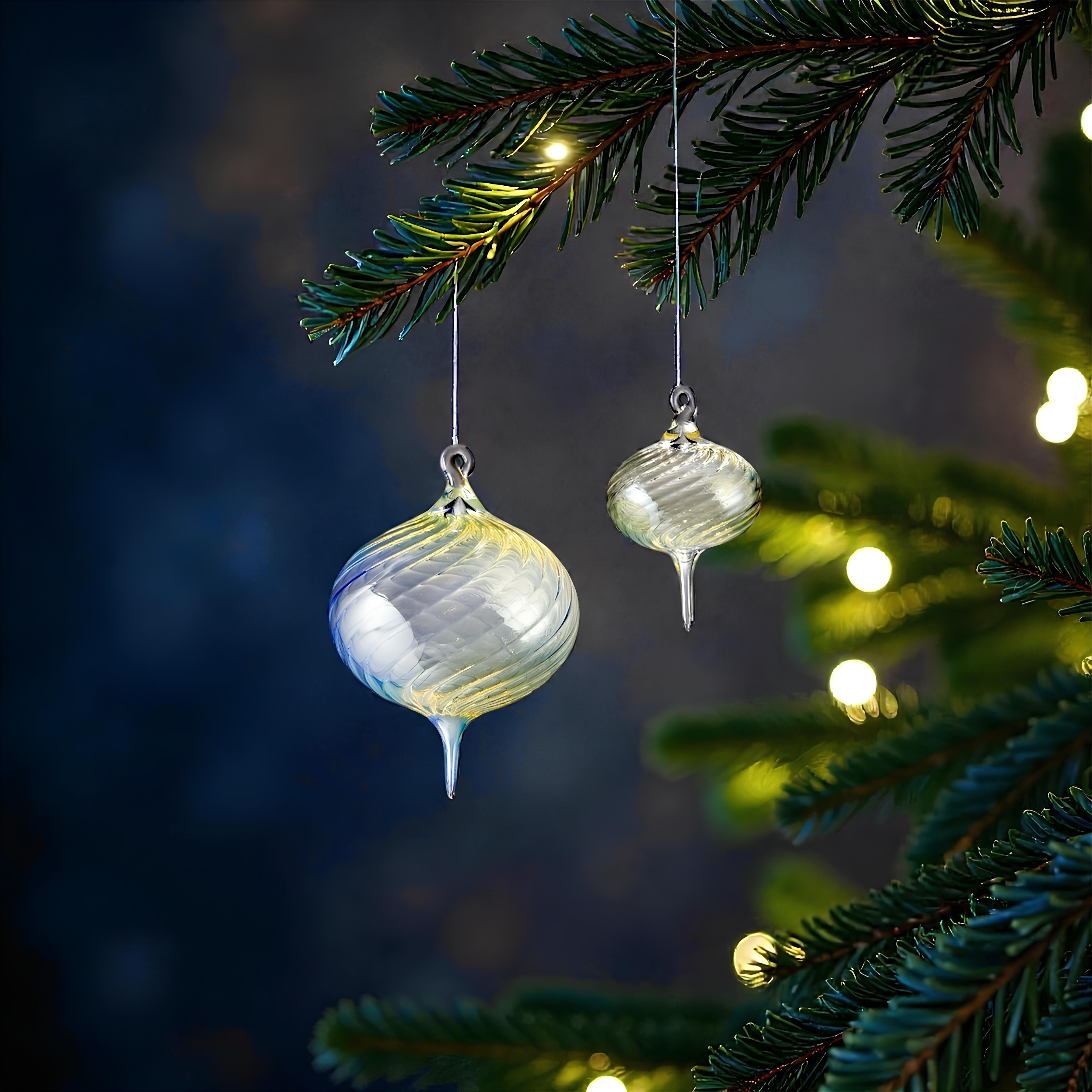 Silver Moon Stone Spiral Ornament – Hand-Blown Glass Ornament