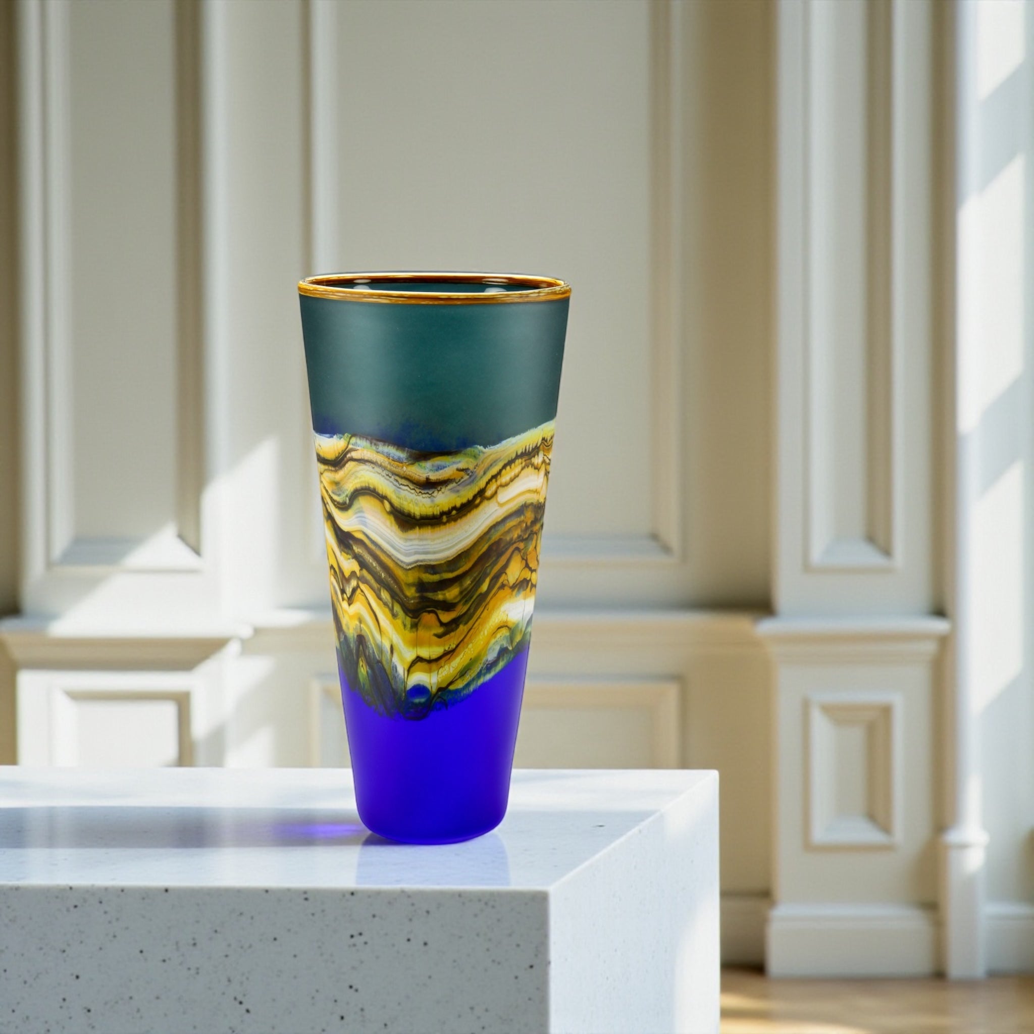 Translucent Strata Cone in sage and cobalt