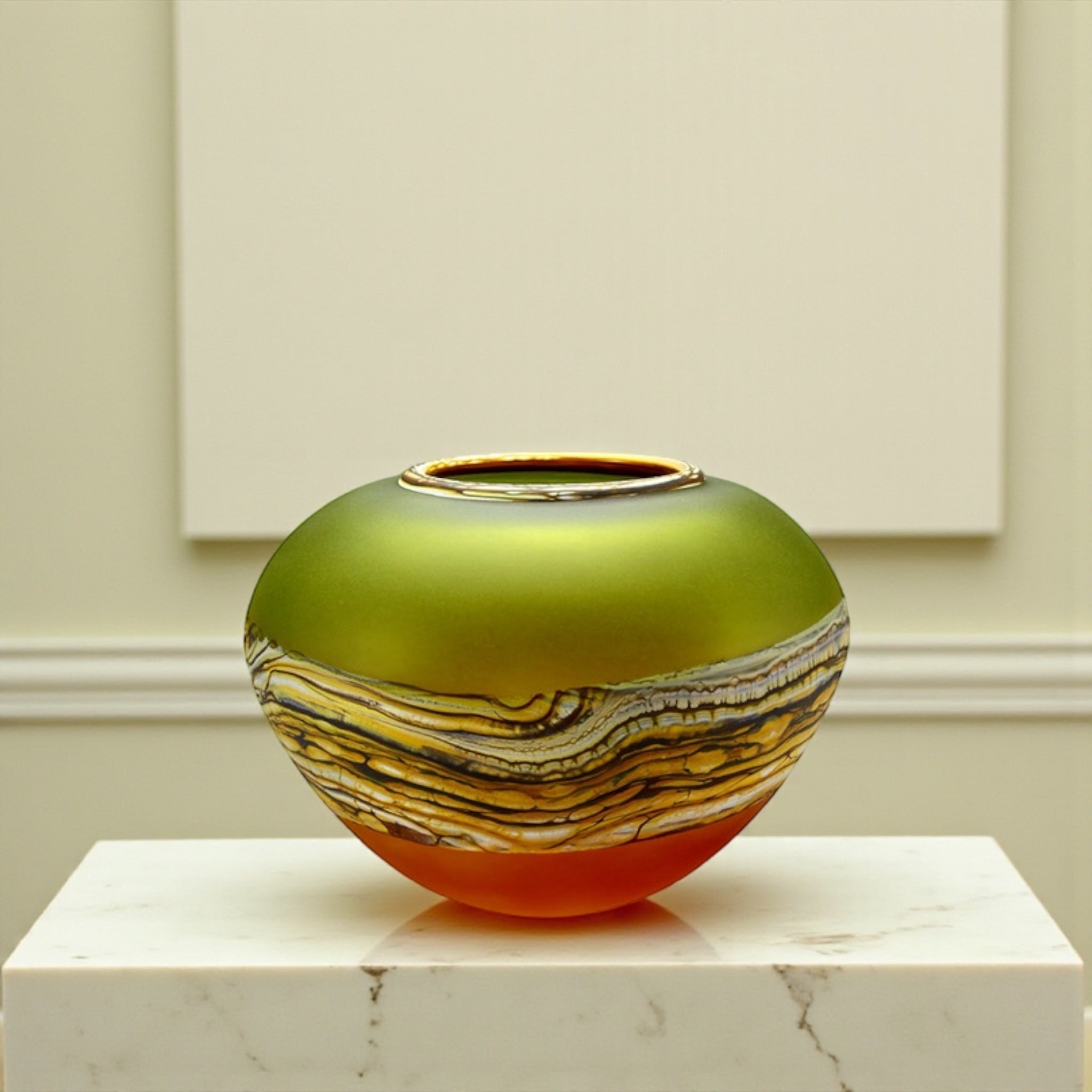 Translucent Strata Sphere in lime and tangerine