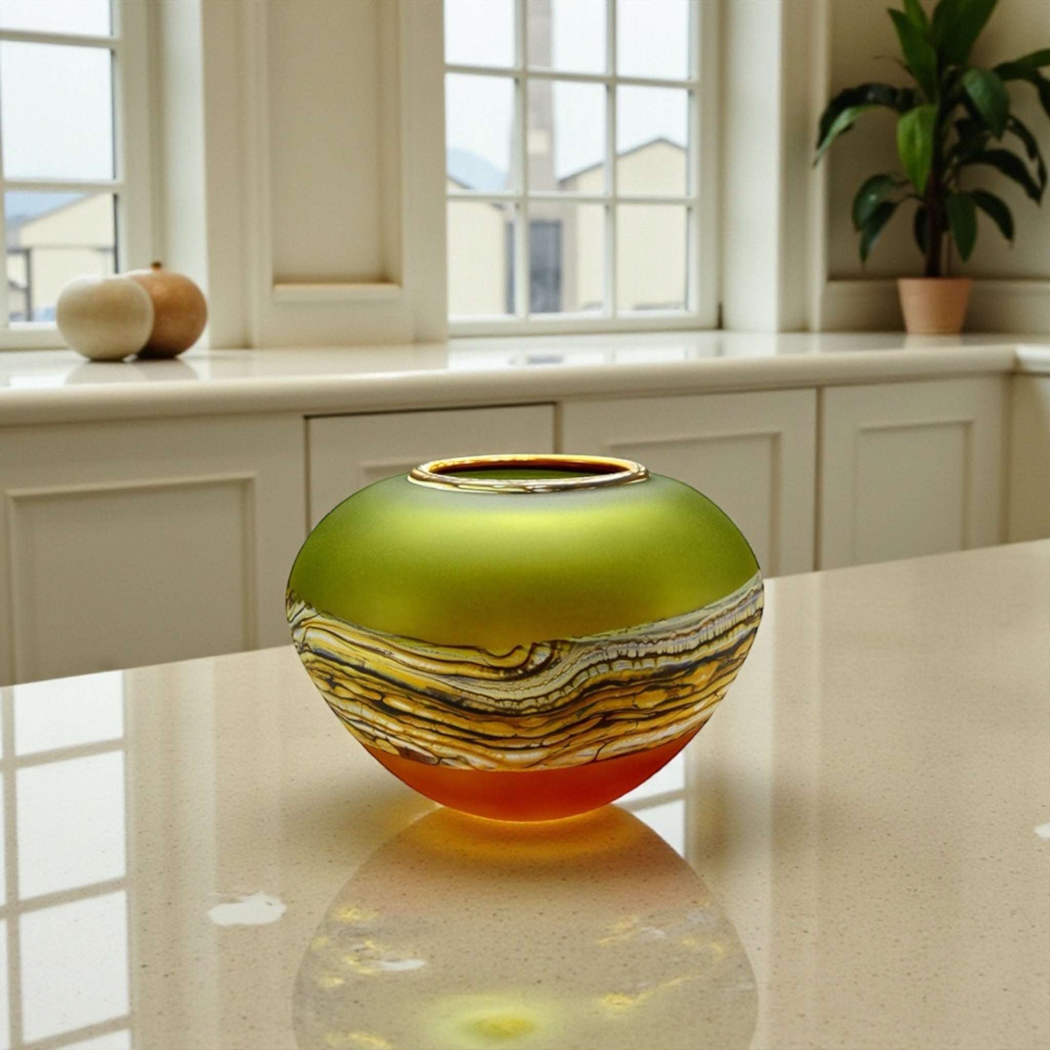 Translucent Strata Sphere in lime and tangerine