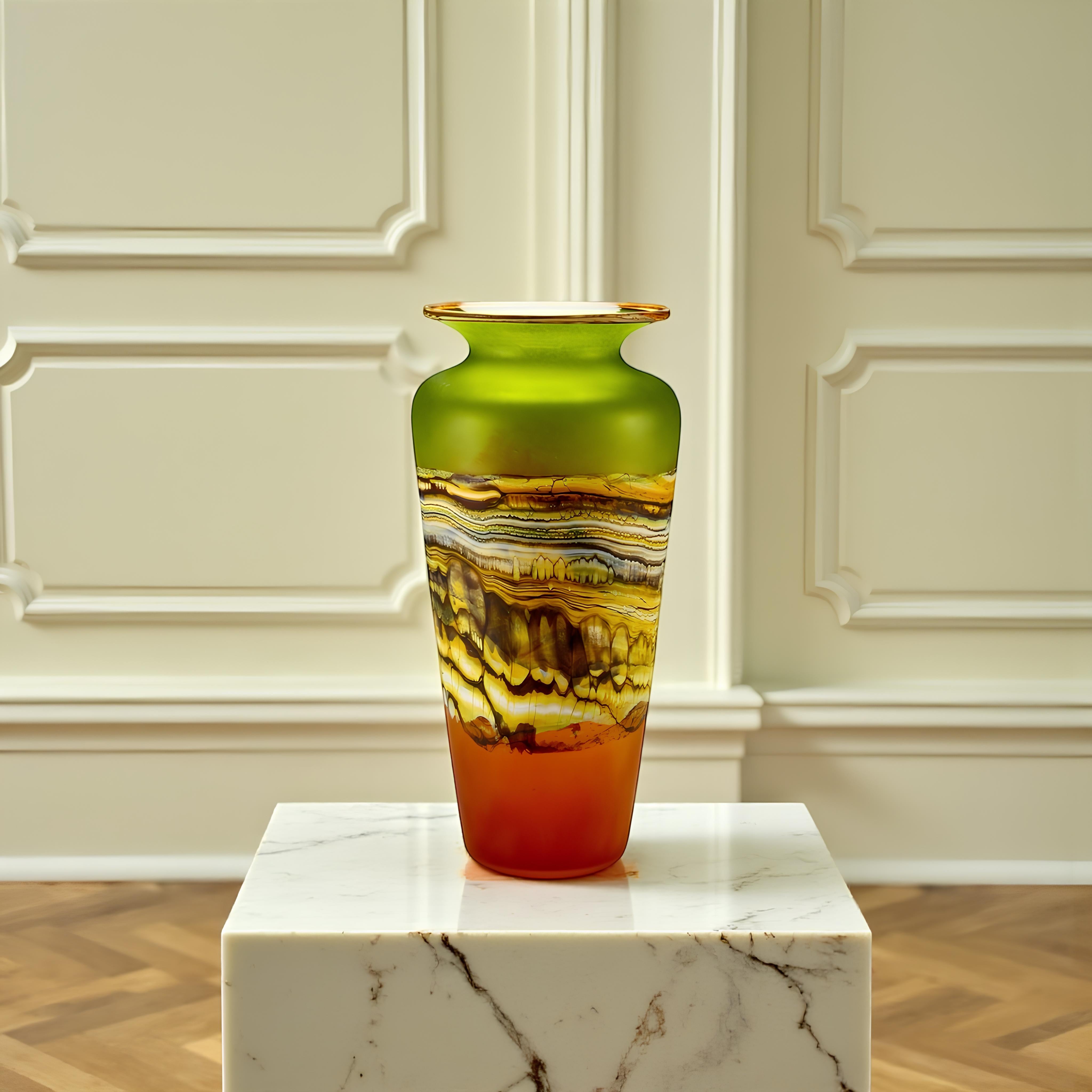 Translucent Strata Urn in lime and tangerine