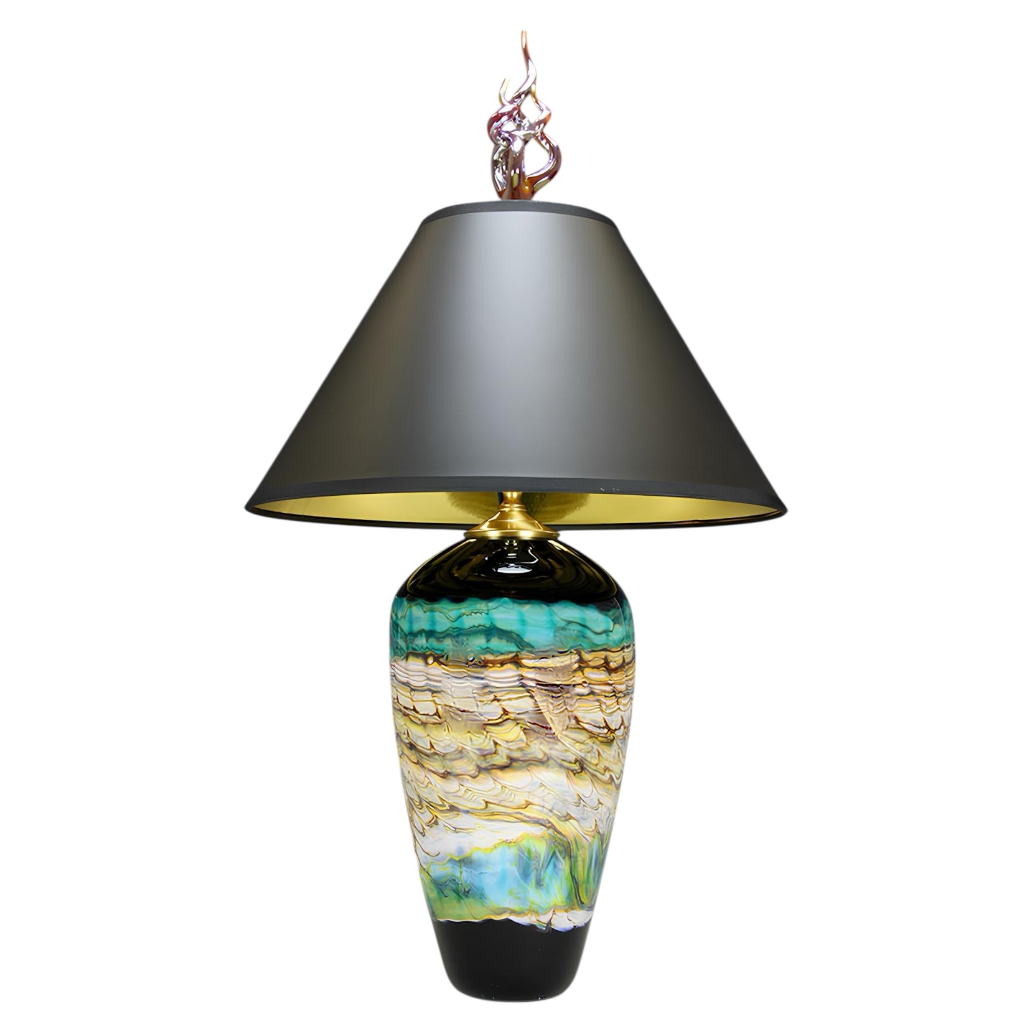 Turquoise Opal Art Glass Table Lamp - Handcrafted Sculpture Meets Functional Light