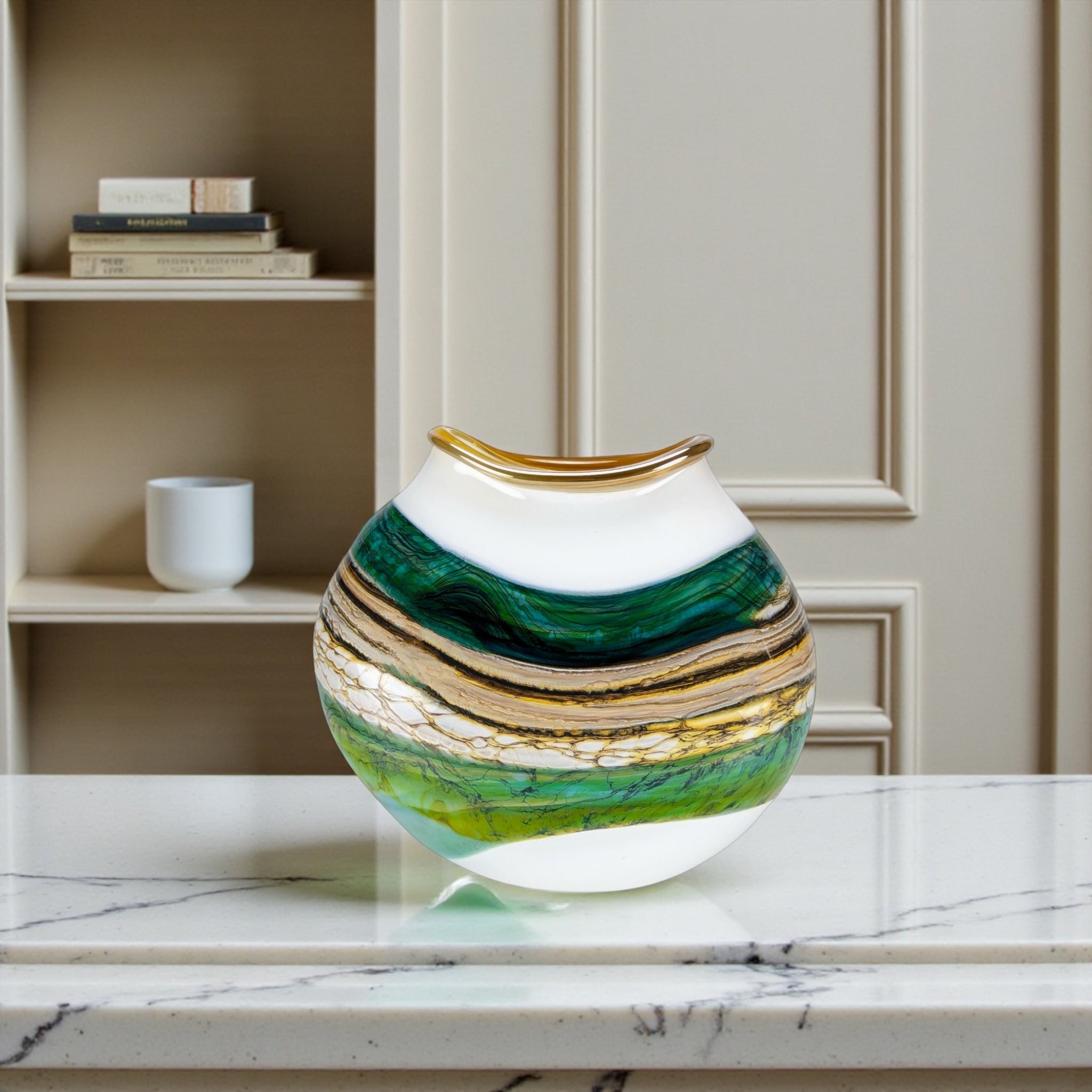 White Opal With Agate Flatten Vessel