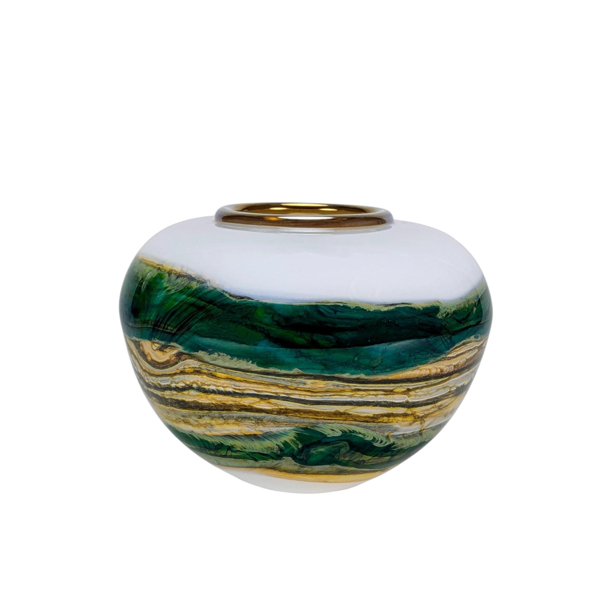 White Opal With Agate Sphere With Metallic Lip