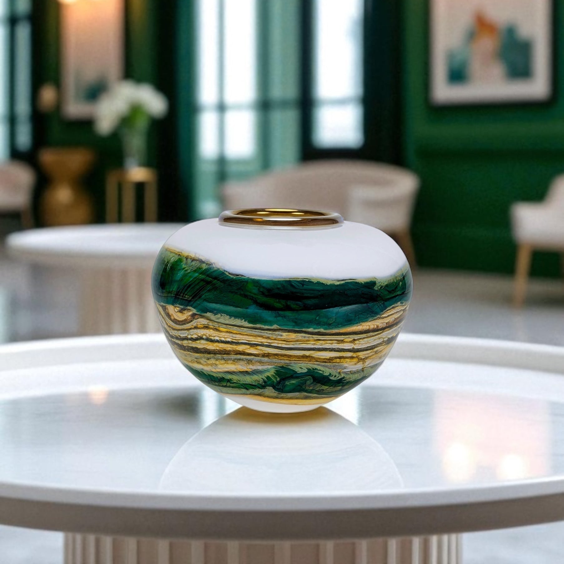 White Opal With Agate Sphere With Metallic Lip