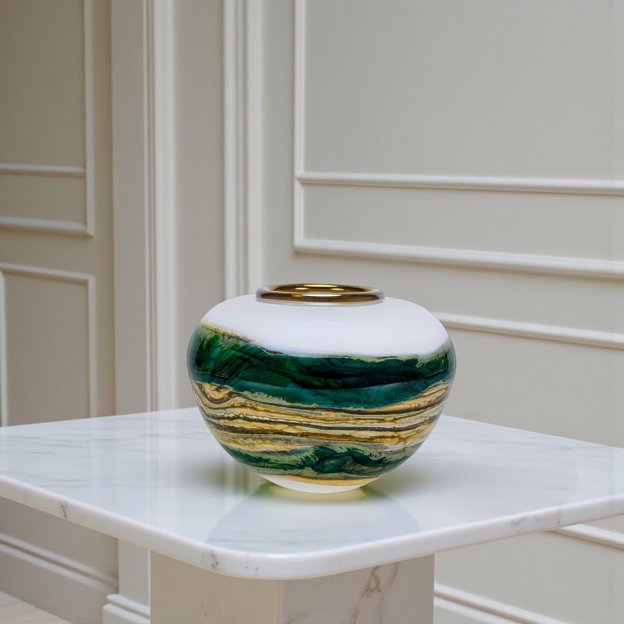 White Opal With Agate Sphere With Metallic Lip