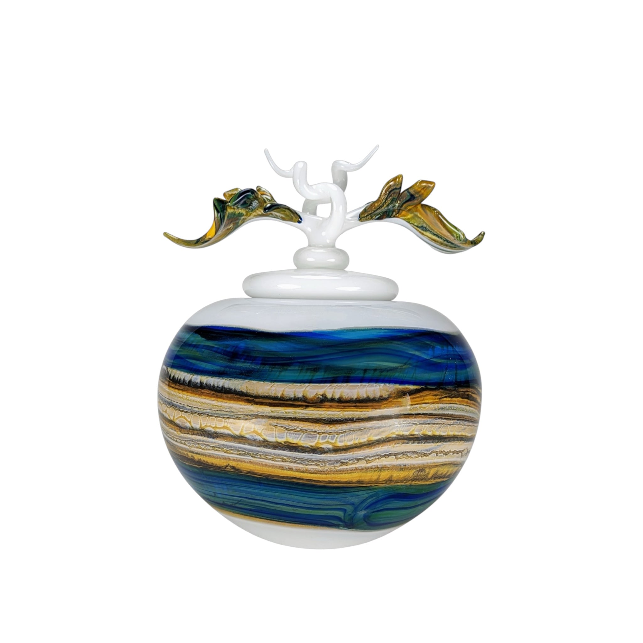 White Opal With Coastal Covered Sphere with Avian Finial