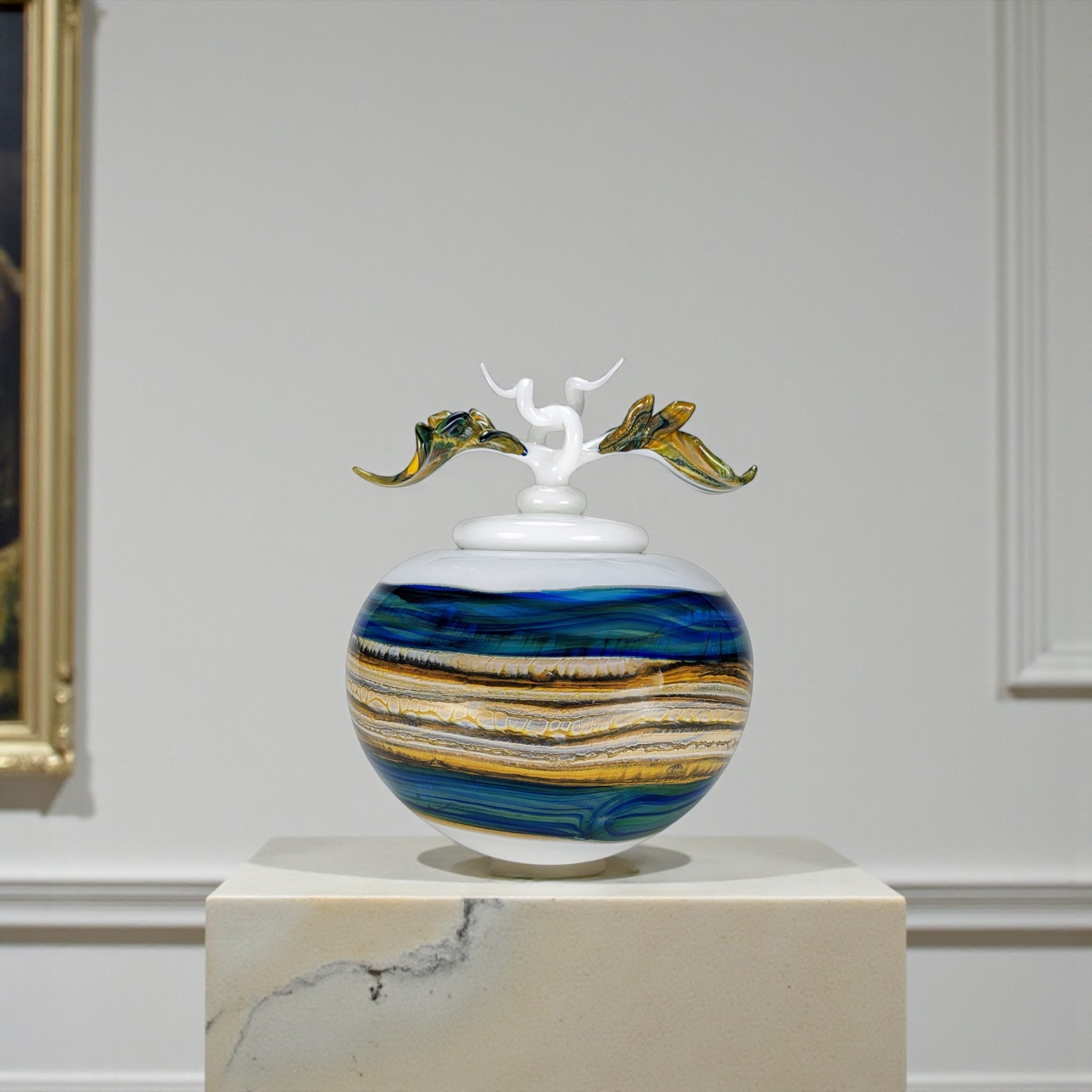 White Opal With Coastal Covered Sphere with Avian Finial