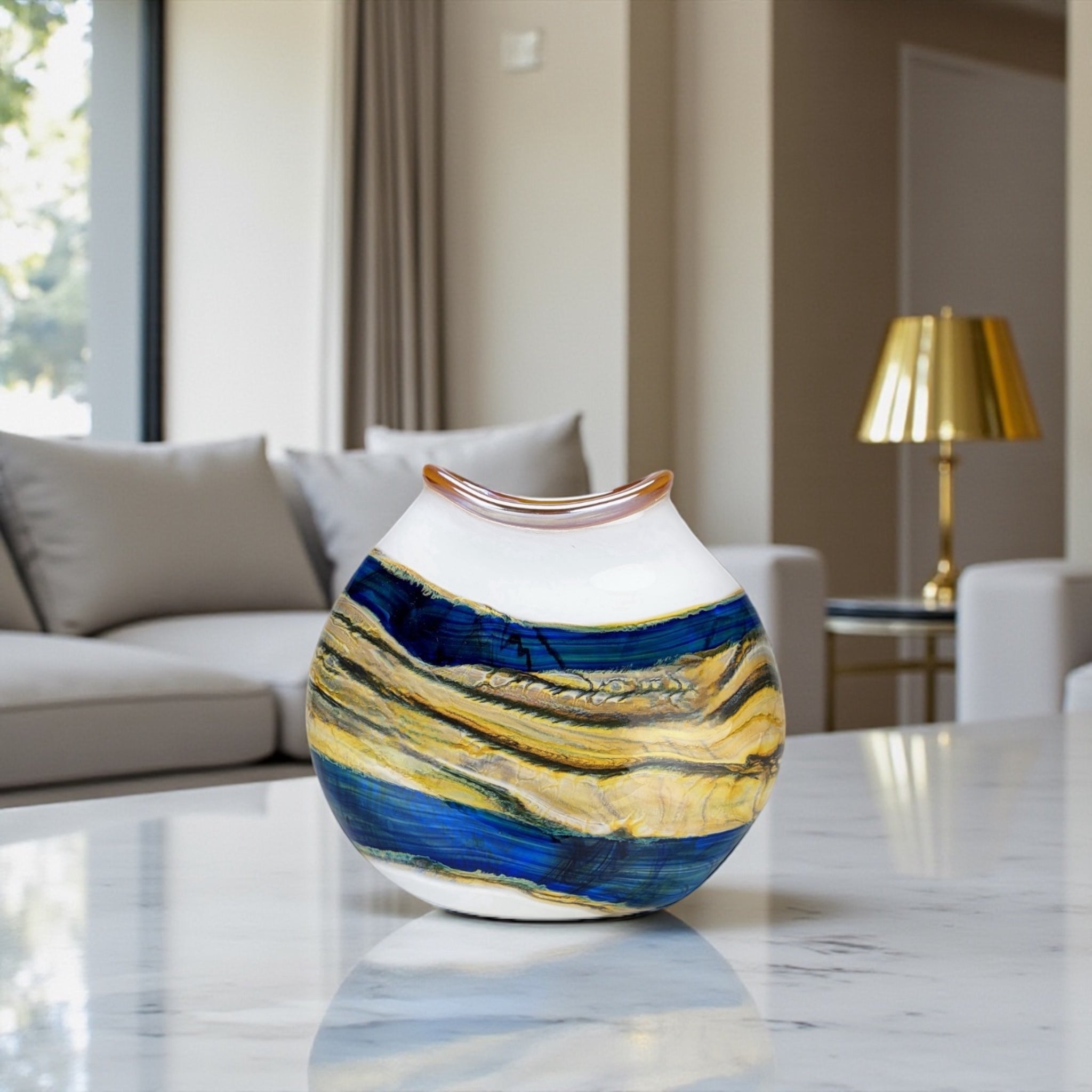 White Opal With Coastal Flatten Vessel