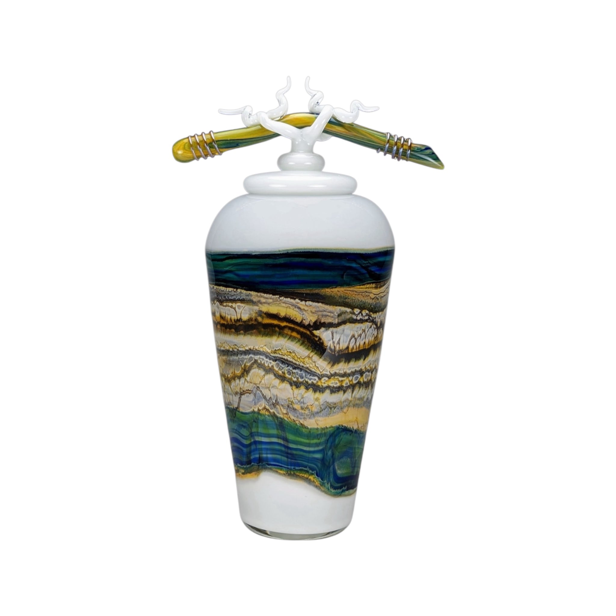 White Opal With Coastal Jar with Bone & Tendril Finial