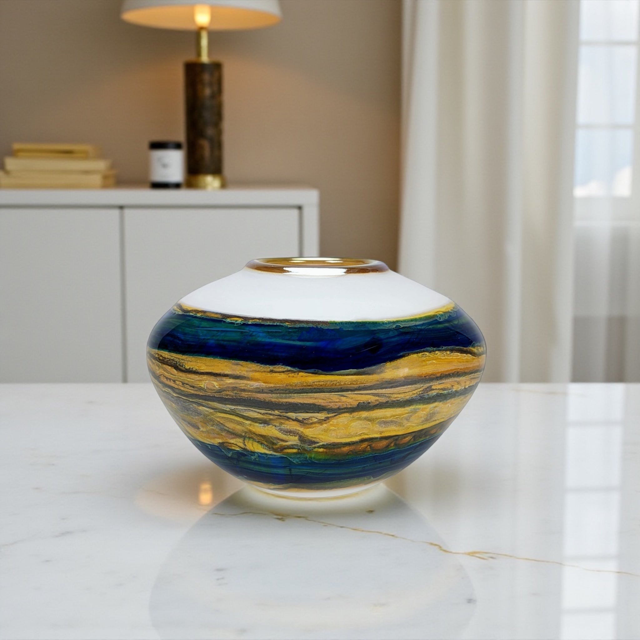 White Opal With Coastal Open Bowl with Metallic Lip