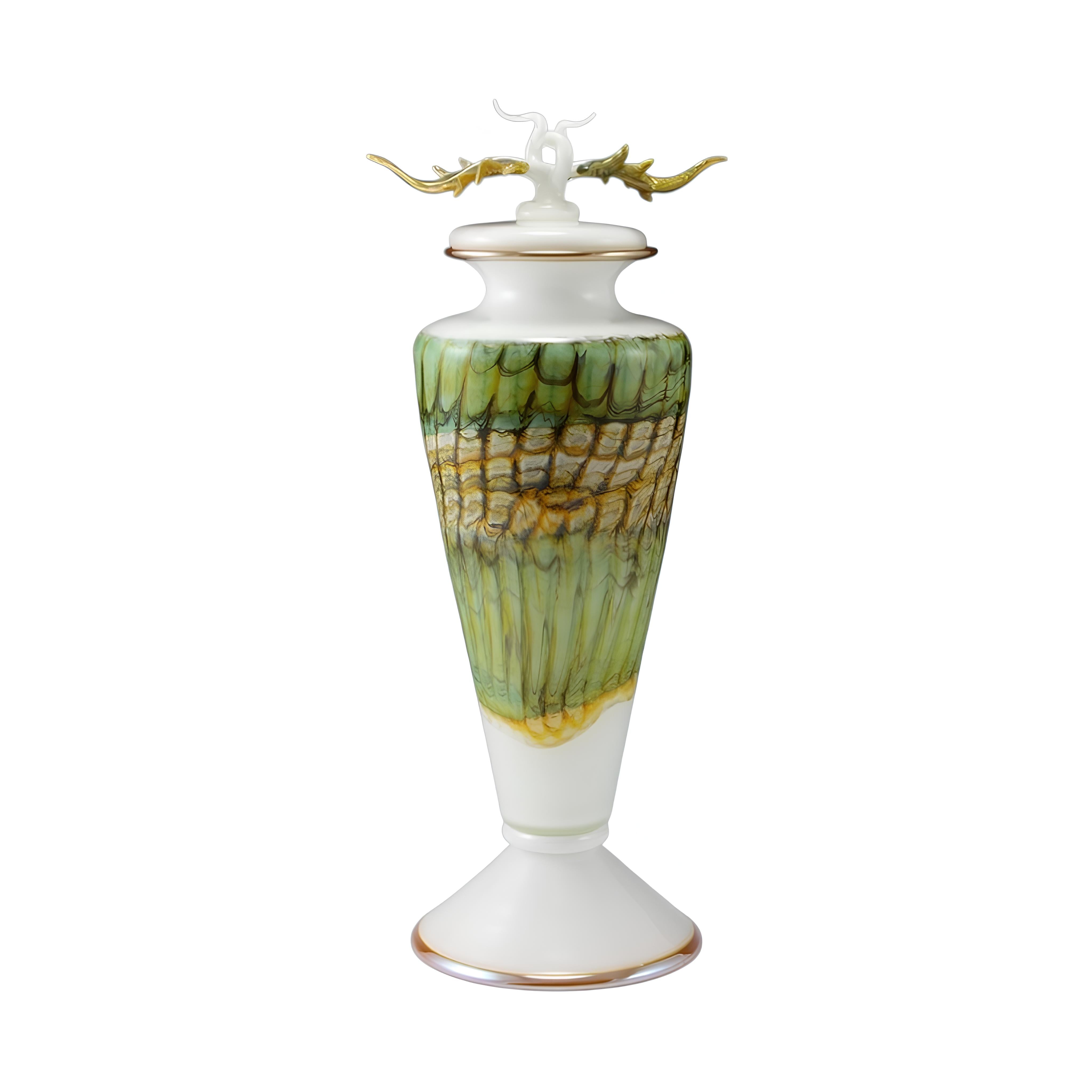 White Opal With Sage Footed Vessel with Avian Finial