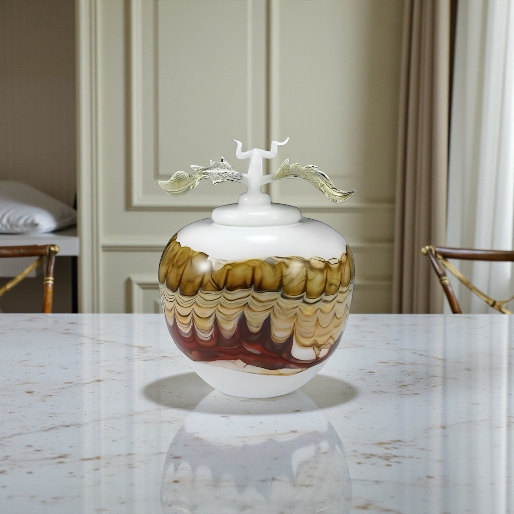 White Opal with Charcoal Covered Sphere with Avian Finial