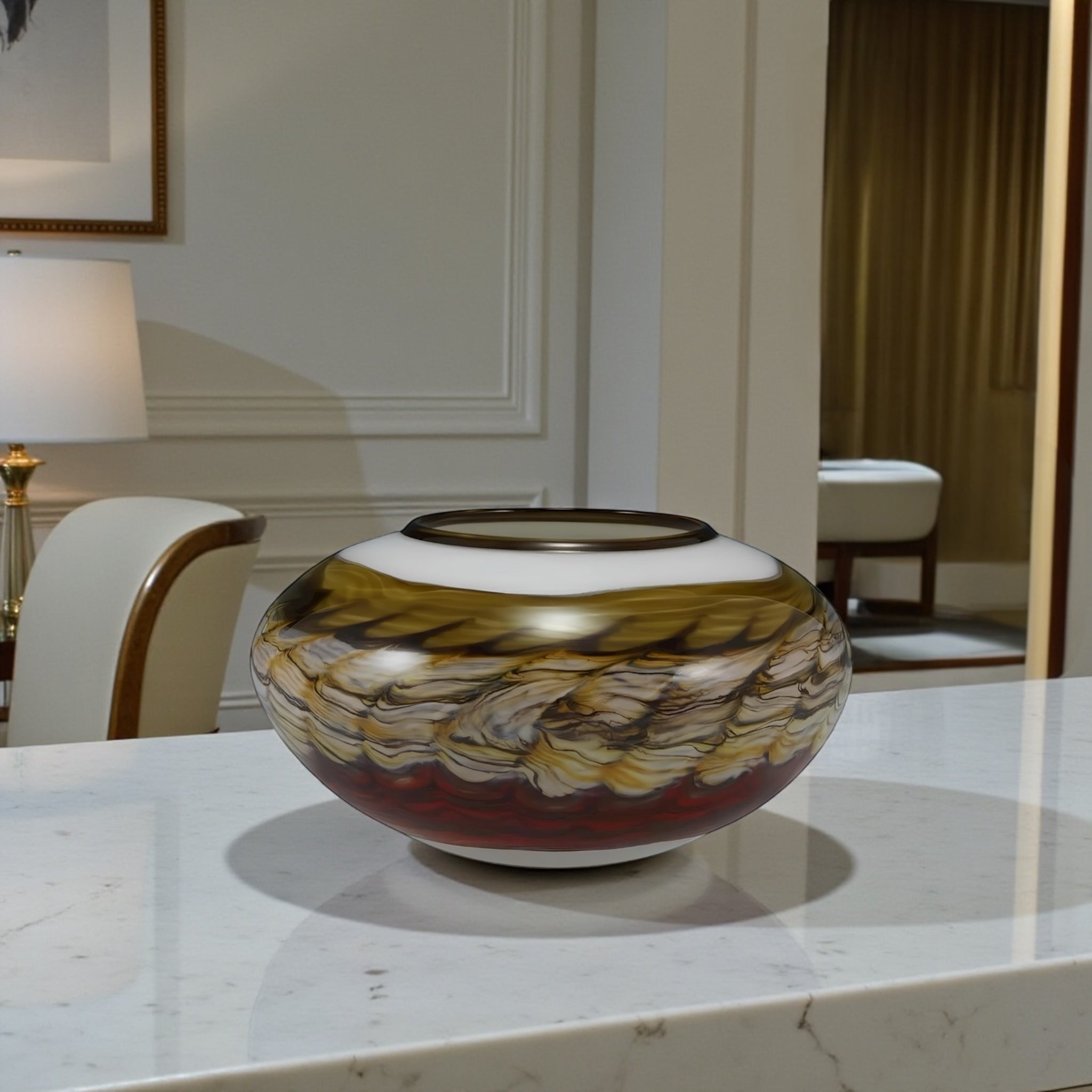 White Opal with Charcoal Open Bowl with Metallic Lip