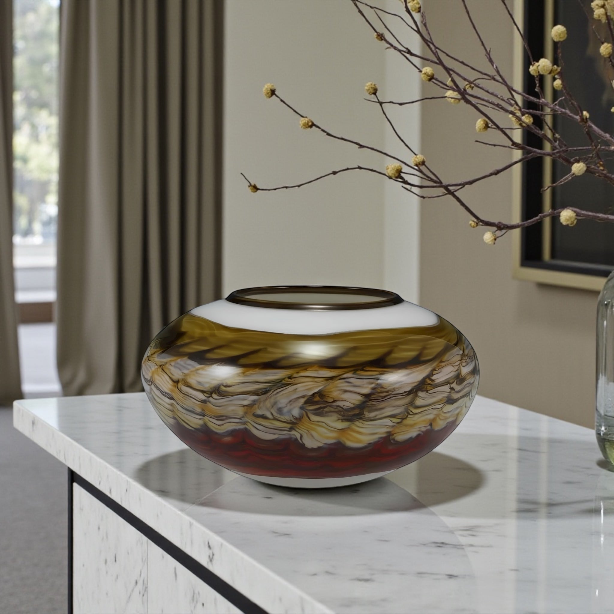 White Opal with Charcoal Open Bowl with Metallic Lip