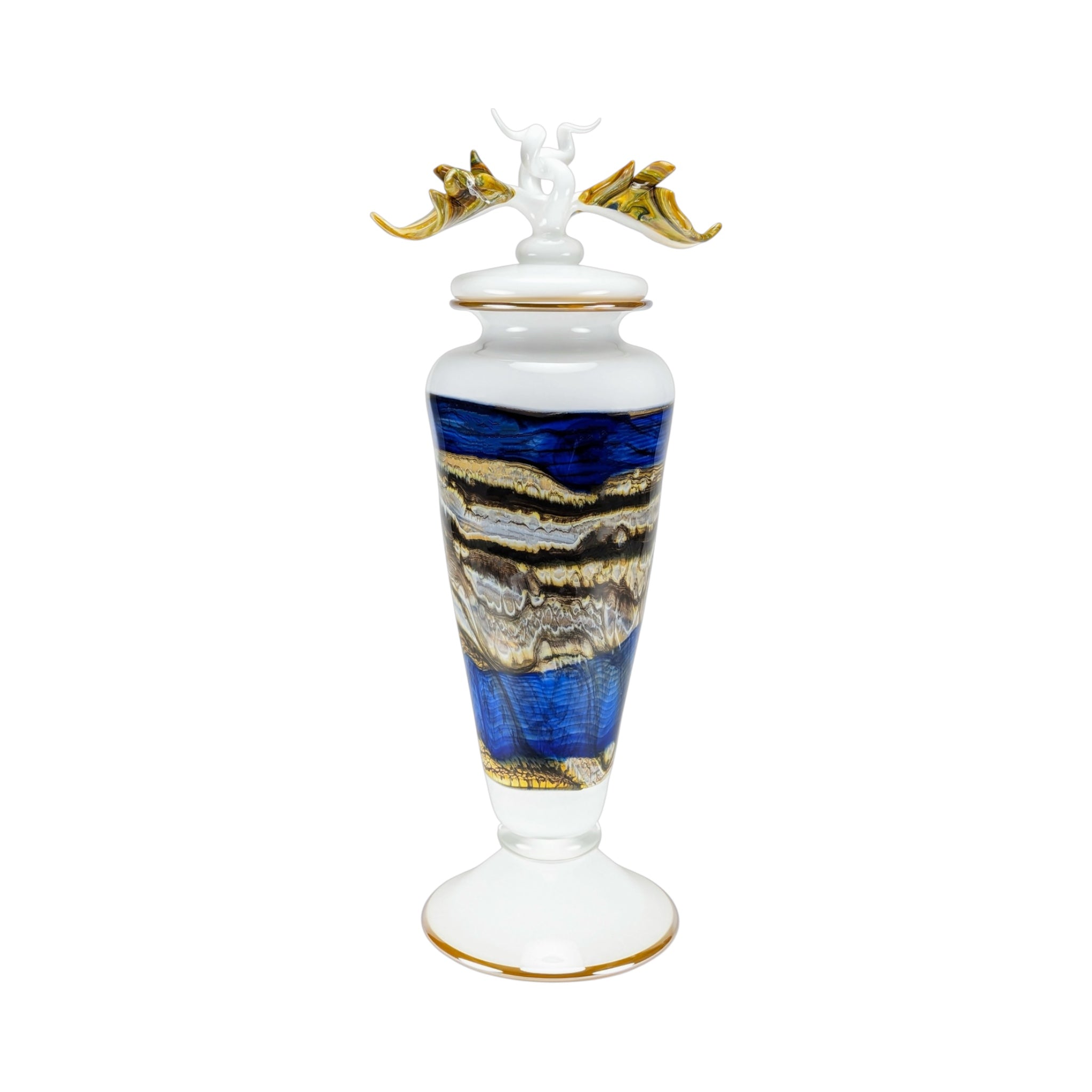 White Opal with Coastal Footed Vessel with Avian Finial