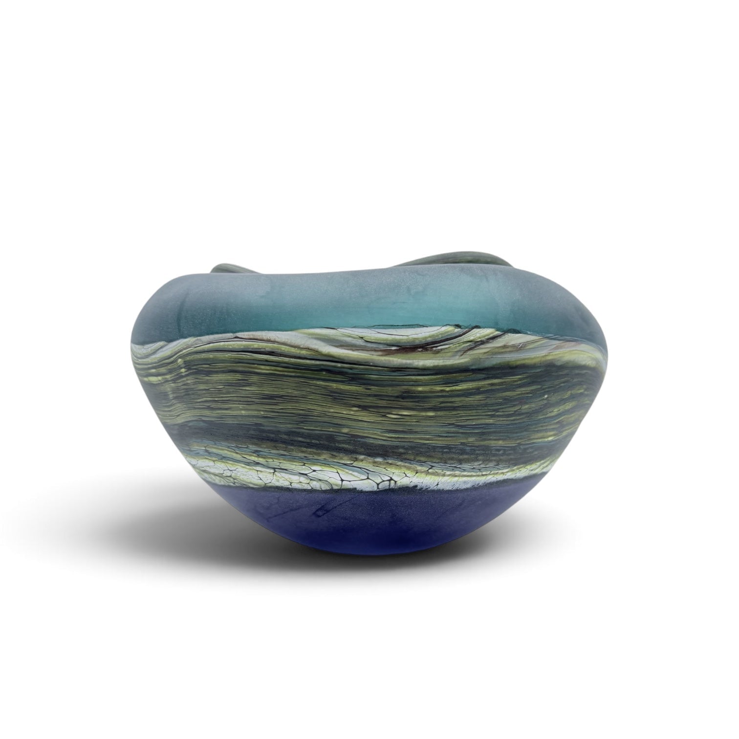 Translucent Strata Open Bowl in sage and cobalt