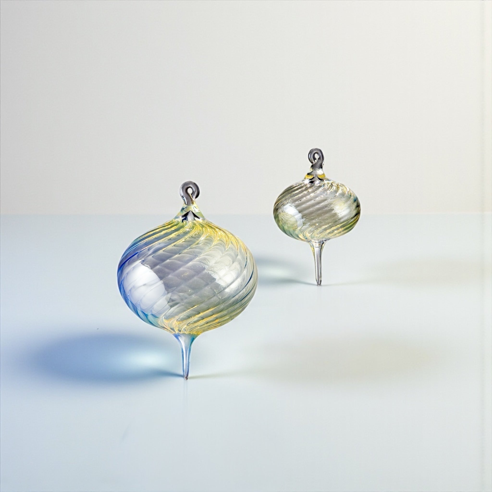 Silver Moon Stone Spiral Ornament – Hand-Blown Glass Ornament