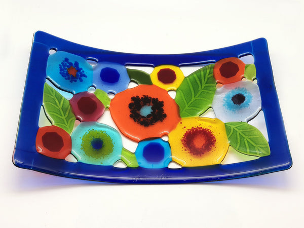 Spring Garden Tray with Blue Border