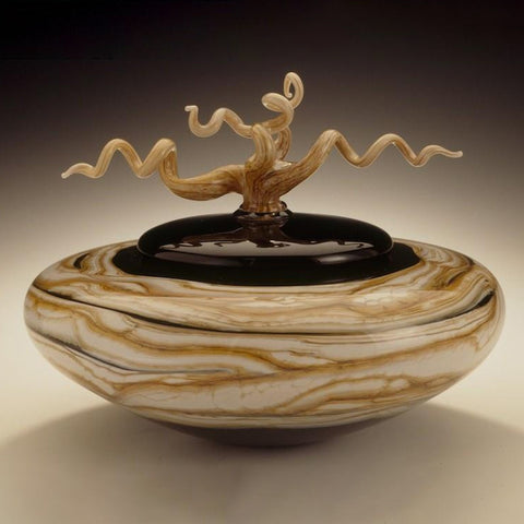 Black Strata Covered Bowl with Juniper Finial