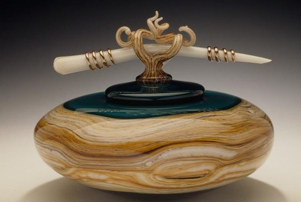 Sage Strata Bowl with Bone & Tendril Finial