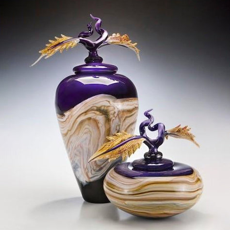 Amethyst Strata Jar & Bowl with Avian Finials