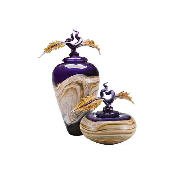 Amethyst Strata Jar & Bowl with Avian Finials
