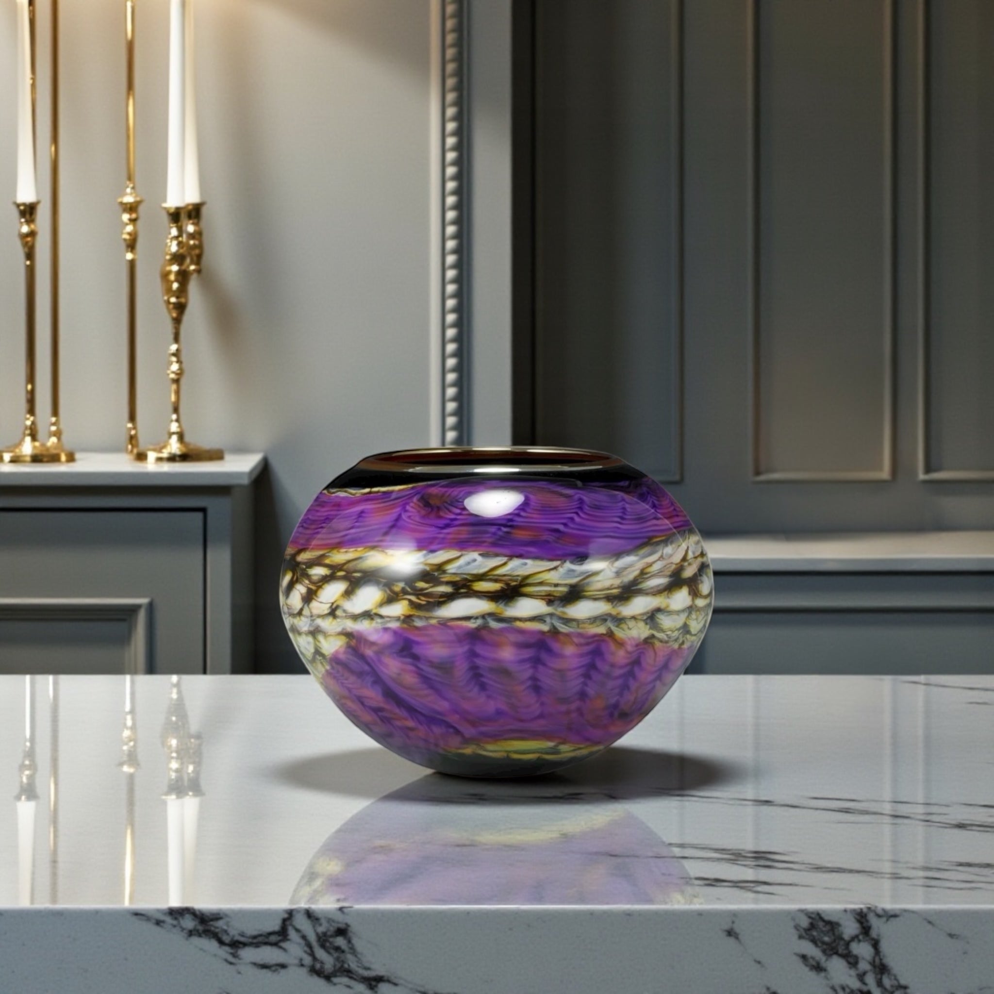 Amethyst Opal Open Bowl with Metallic Lip