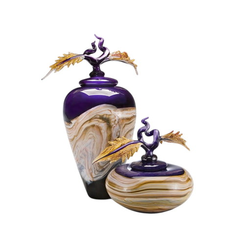 Amethyst Strata Jar & Bowl with Avian Finials