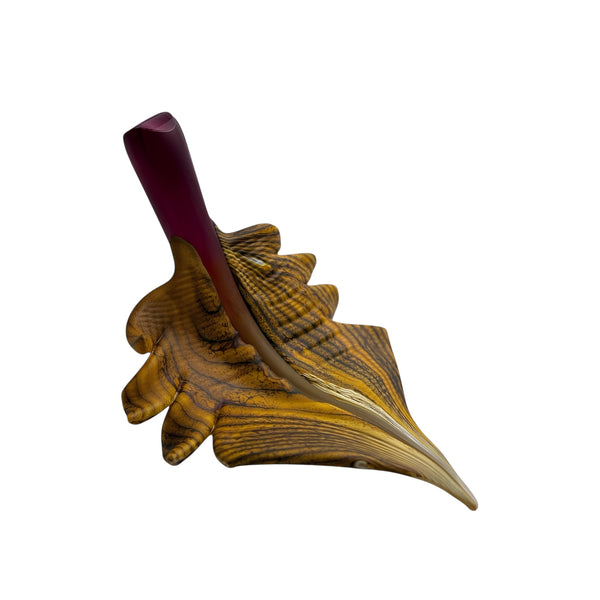 Arbor leaf glass sculpture in green with ruby stem