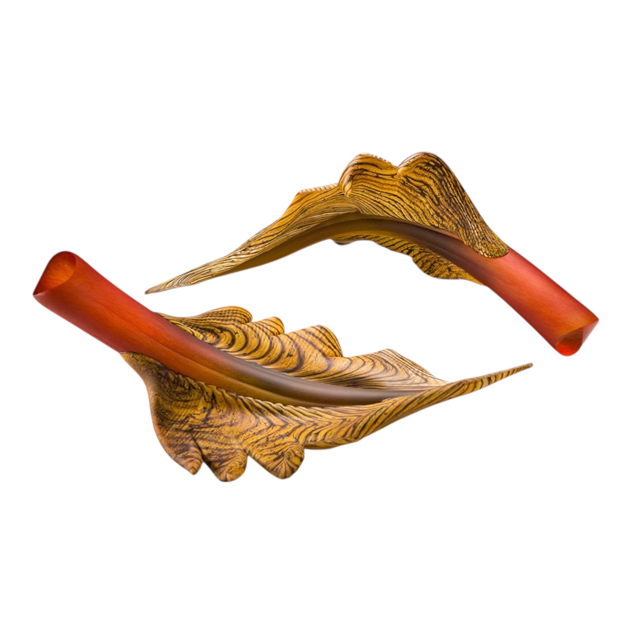 Arbor leaf glass sculpture in gold brown with tangerine stem