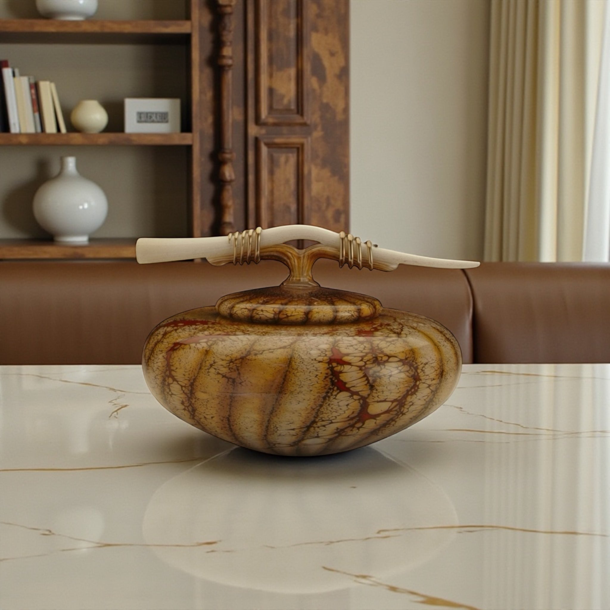 Batik Covered Bowl with Tied Bone Finial