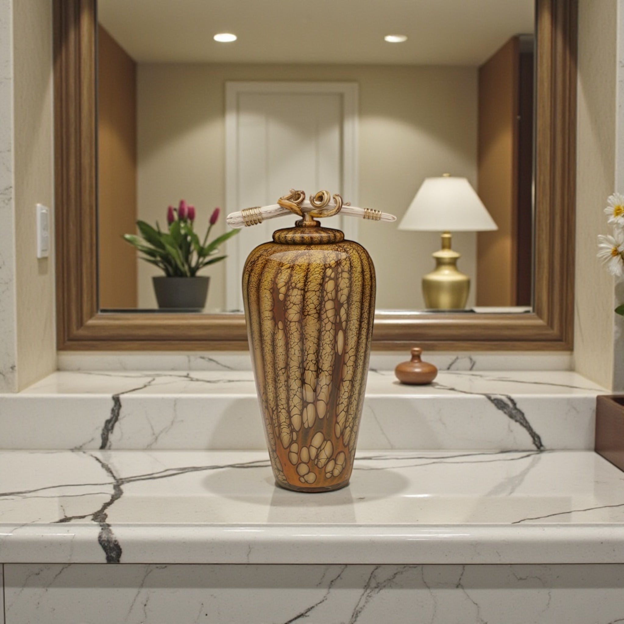 Batik Covered Jar with Bone & Tendril Finial